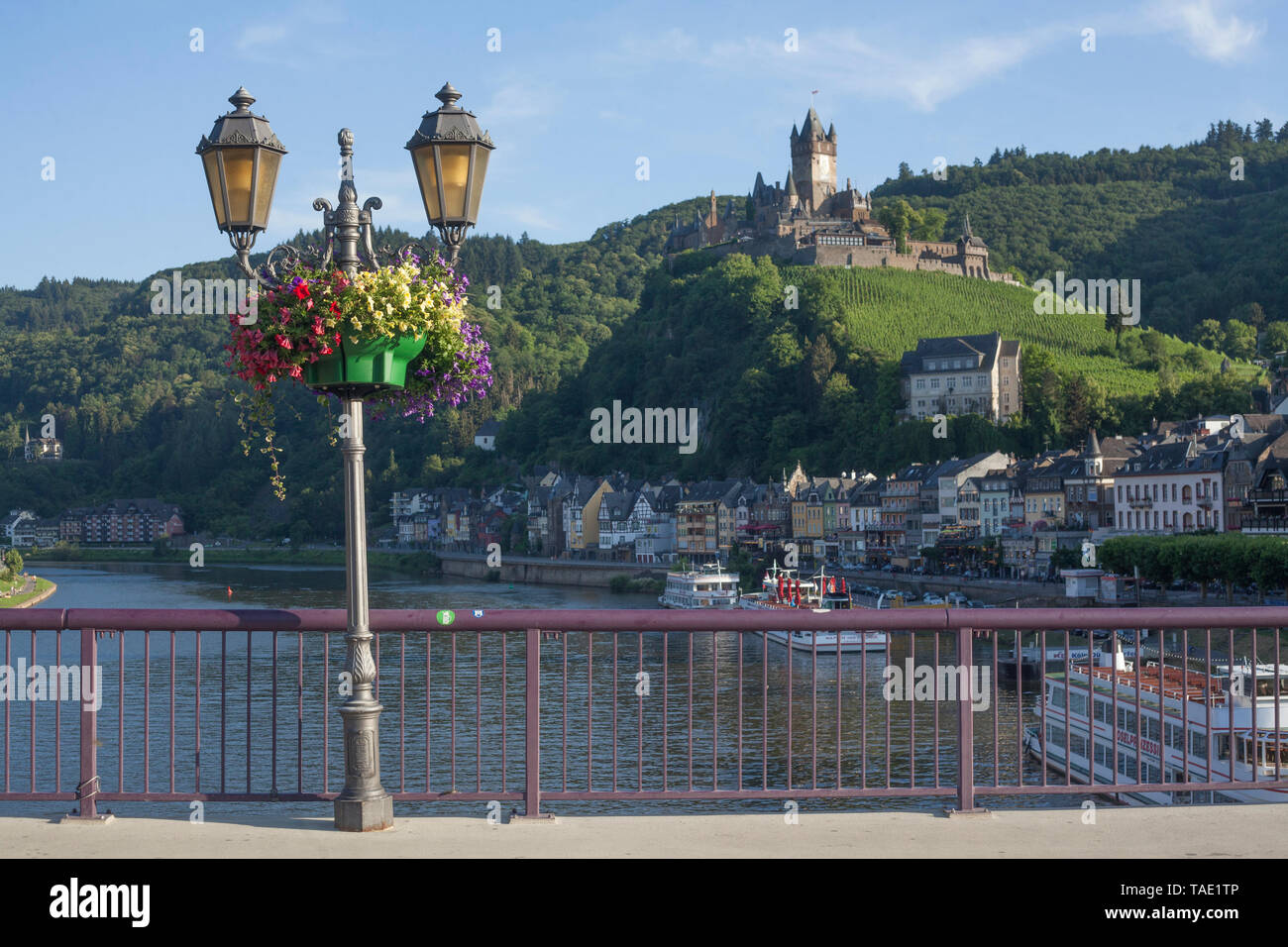 Vieille ville avec la promenade de la Moselle et dans la lumière du soir Reichsburg Cochem, sur la Moselle, Moselle, Rhénanie-Palatinat, Allemagne, Europe, j'Altstadt mit Banque D'Images