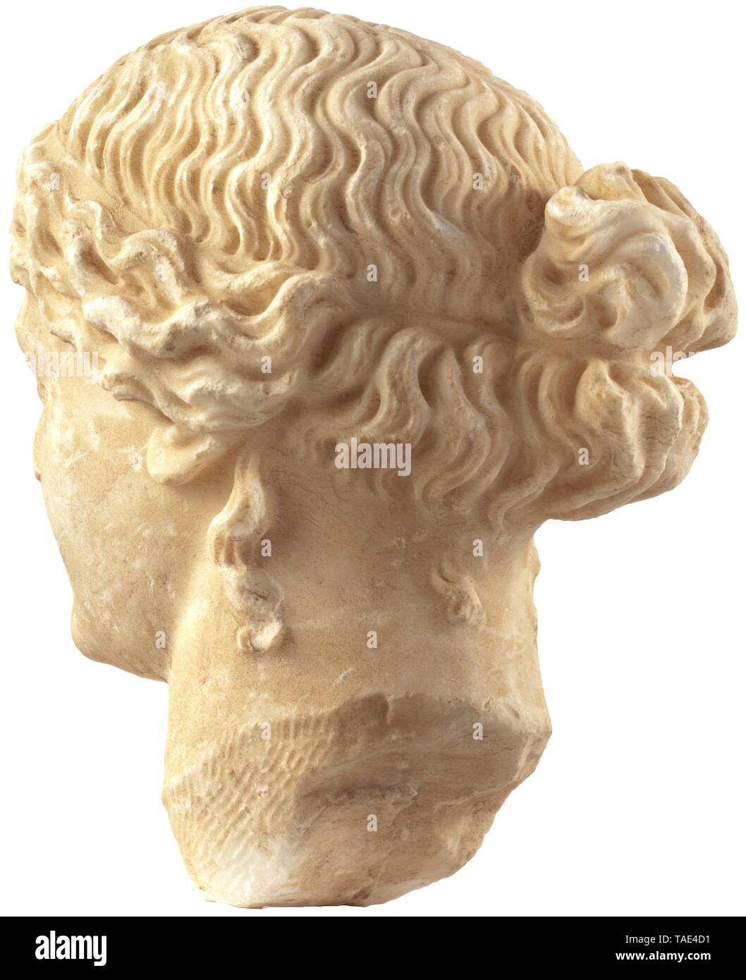 Une femme chef hellénistique - une belle copie à partir du 19e siècle d'après des modèles grecs femme chef (Aphrodite ?) avec séparation centrale des cheveux qui est fixé directement au-dessus du front par un bandeau. La chevelure ondulée au-dessous de l'arceau arrière peignés et attaché à un noeud à l'arrière de la tête. La représentation du mal résolu bandeau à l'arrière de la tête. Ce détail et les contours nets de la glabelle (le pont entre les arcs orbitaux et le nez) ainsi que le traitement du cou indiquent que la sculpture à l'Additional-Rights Clearance-Info, main--Not-Available Banque D'Images