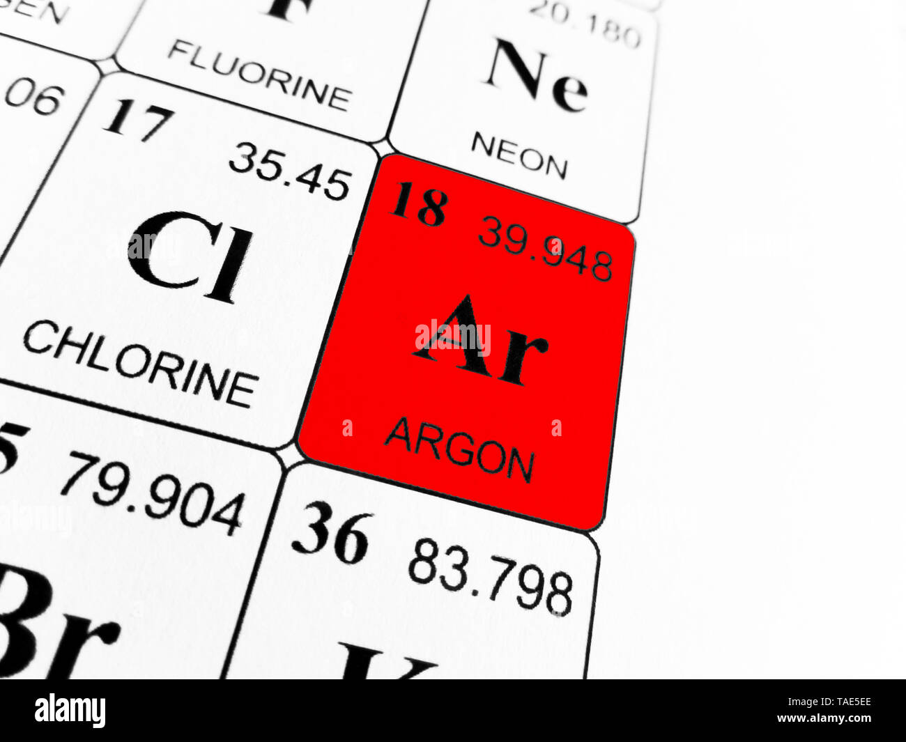 L'argon sur le tableau périodique des éléments Banque D'Images