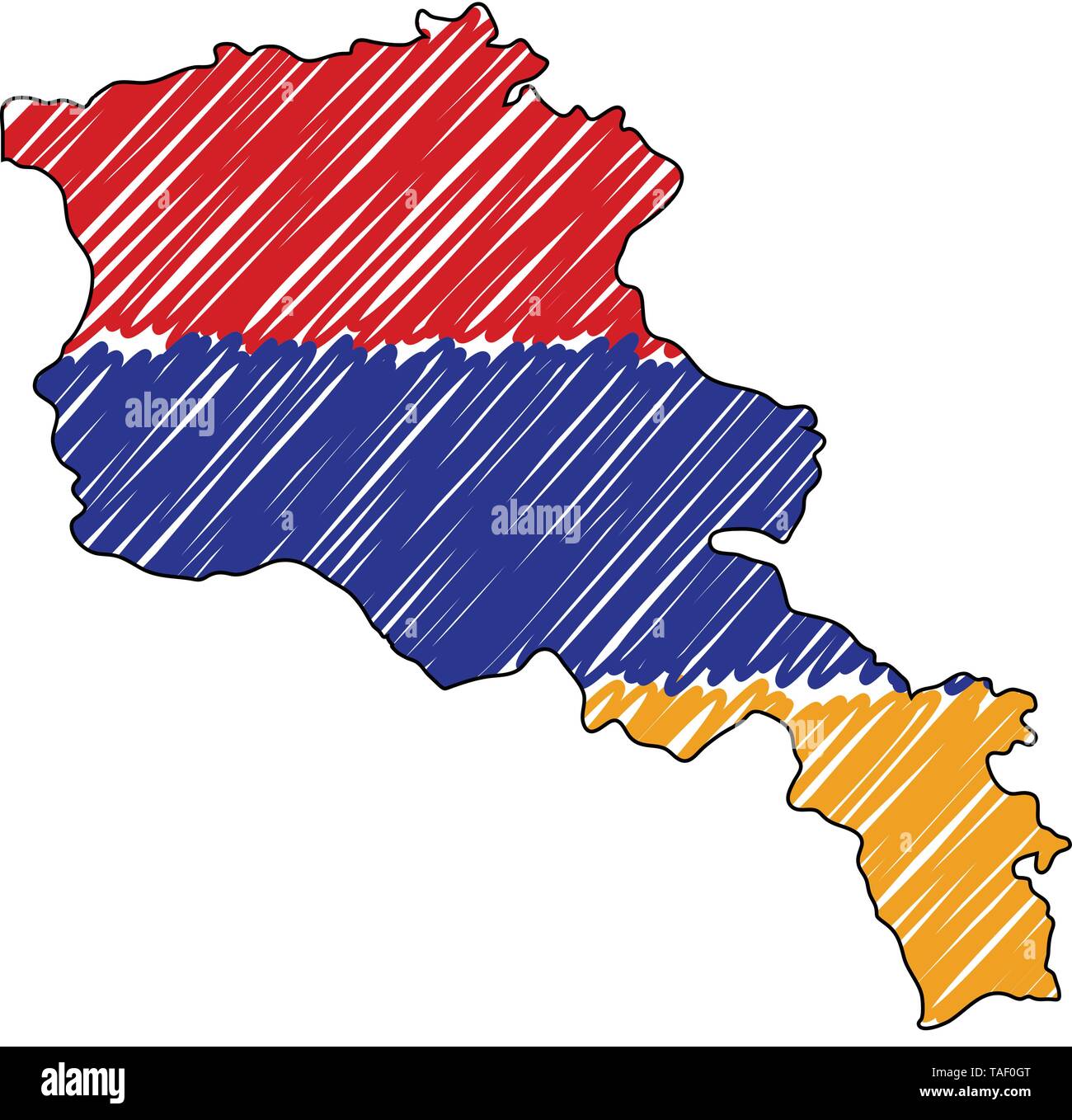 L'Arménie site esquisse dessinée à la main. Concept illustration vectorielle, drapeau, dessin pour enfants scribble map. Carte du pays pour l'infographie, brochures et Illustration de Vecteur