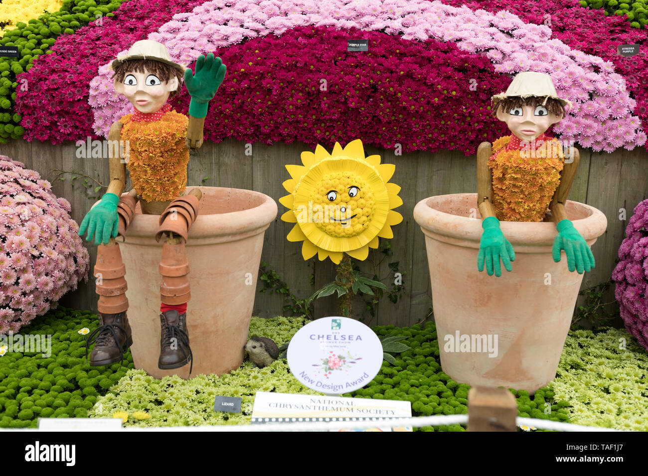 Bill et Ben Pot de Fleurs Hommes Affichage à la Chelsea Flower Show de Londres 2019 Banque D'Images