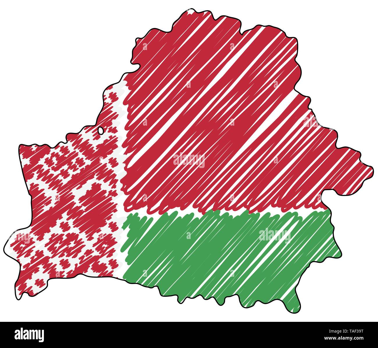 Biélorussie main carte croquis. Concept illustration vectorielle, drapeau, dessin pour enfants scribble map. Carte du pays pour l'infographie, brochures et Illustration de Vecteur