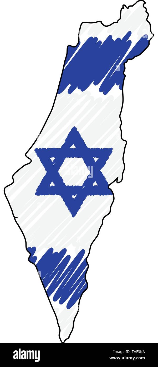 Carte Israël esquisse dessinée à la main. Concept illustration vectorielle, drapeau, dessin pour enfants scribble map. Carte du pays pour l'infographie, brochures et Illustration de Vecteur