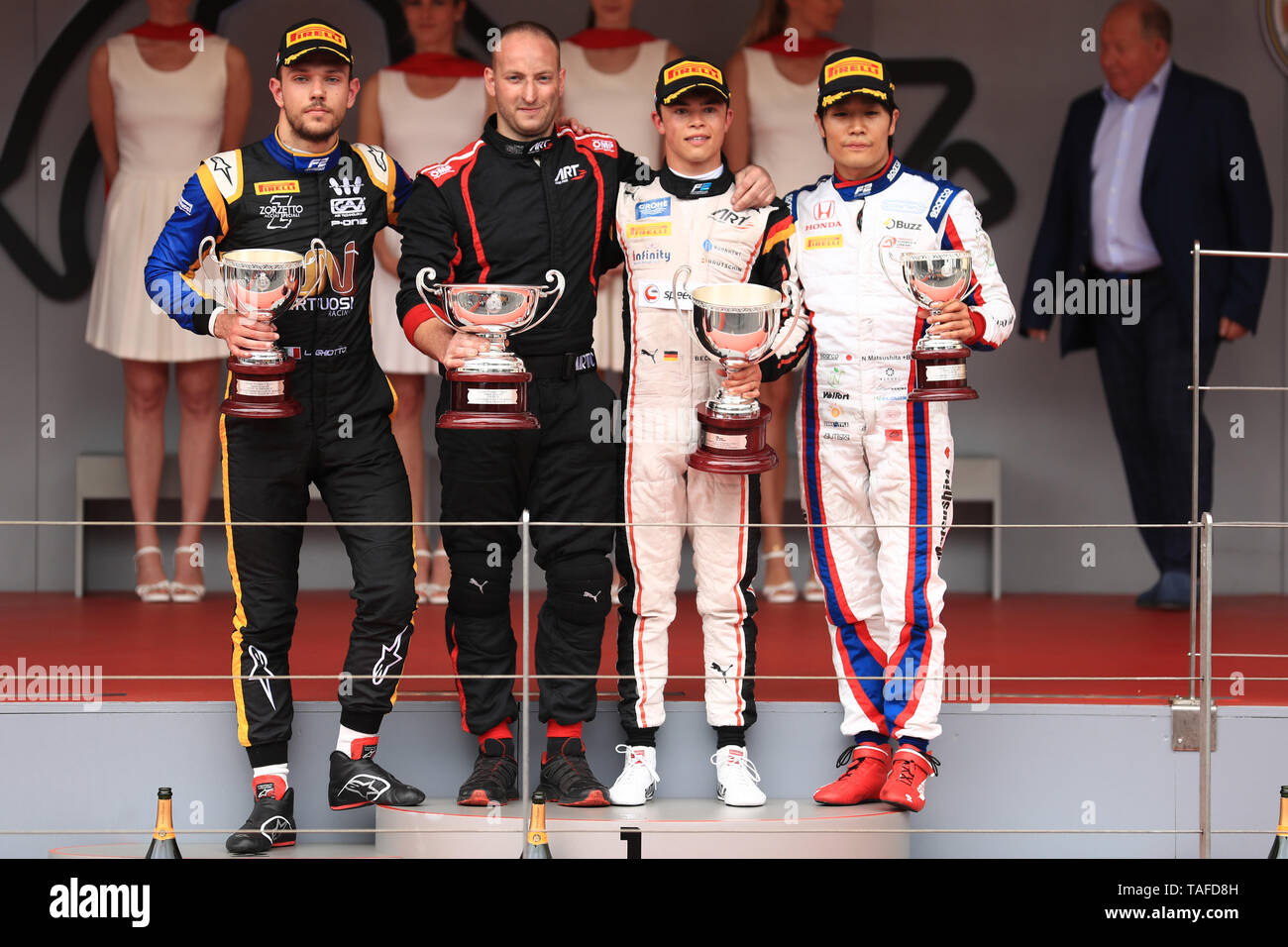 Monte Carlo, Monaco. 24 mai, 2019. F1 Grand Prix de Monte Carlo, F2 et Renault Series ; ART Grand Prix, Nyck de Vries prend la F2 gagner à Monaco, suivie de Virtuosi Course, Luca Ghiotto et Carlin, Nobuharu Matsushita sur le podium des gagnants : Action Crédit Plus Sport/Alamy Live News Banque D'Images