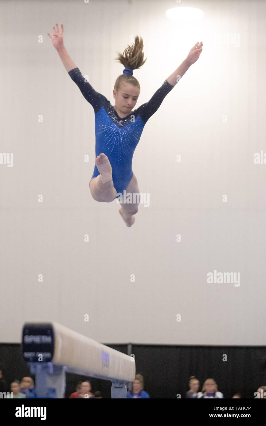 Ottawa, Canada. 24 mai, 2019. Julia Gillies (# 286) effectue sur la poutre lors de la WOMEN'S 2019 junior aux Championnats canadiens de gymnastique artistique à l'Université Carleton à Ottawa, Canada. Daniel Lea/CSM/Alamy Live News Banque D'Images