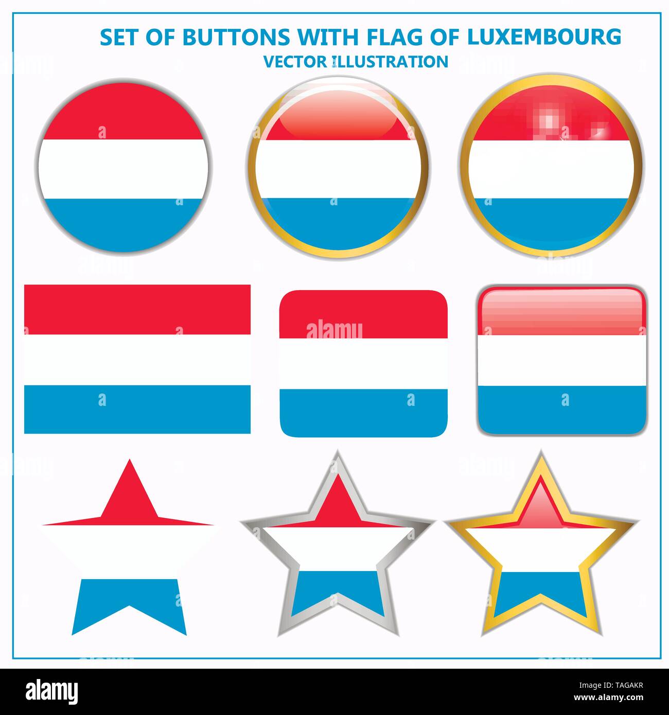 Illustration en couleur des boutons avec drapeau du Luxembourg. Illustration avec drapeau lumineux pour la conception web. Vecteur. Illustration de Vecteur
