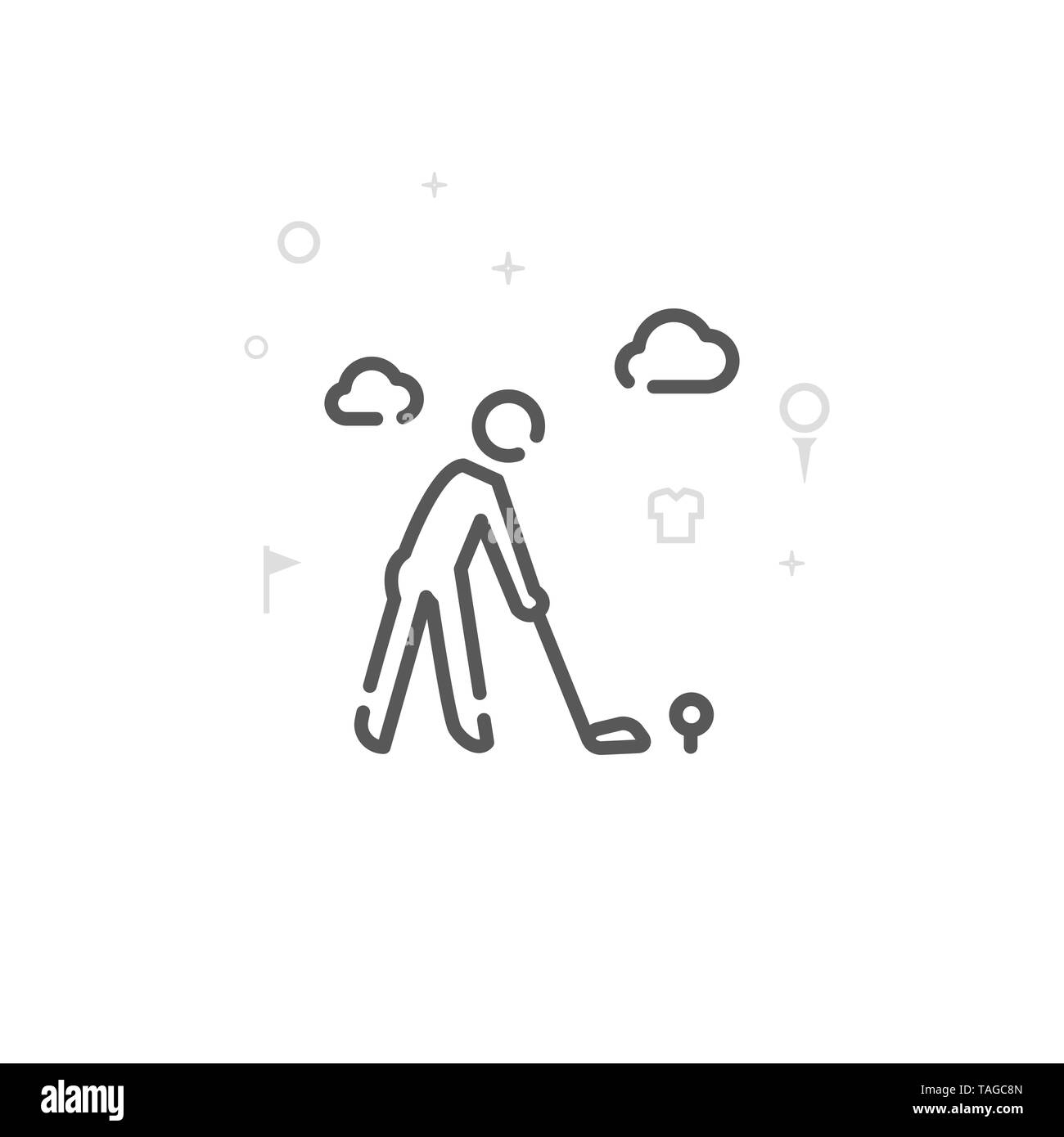 Joueur de golf sur l'icône de la ligne de but. Club de Golf Country Club, Symbole, Pictogramme, signe. Résumé Arrière-plan géométrique de la lumière. Banque D'Images