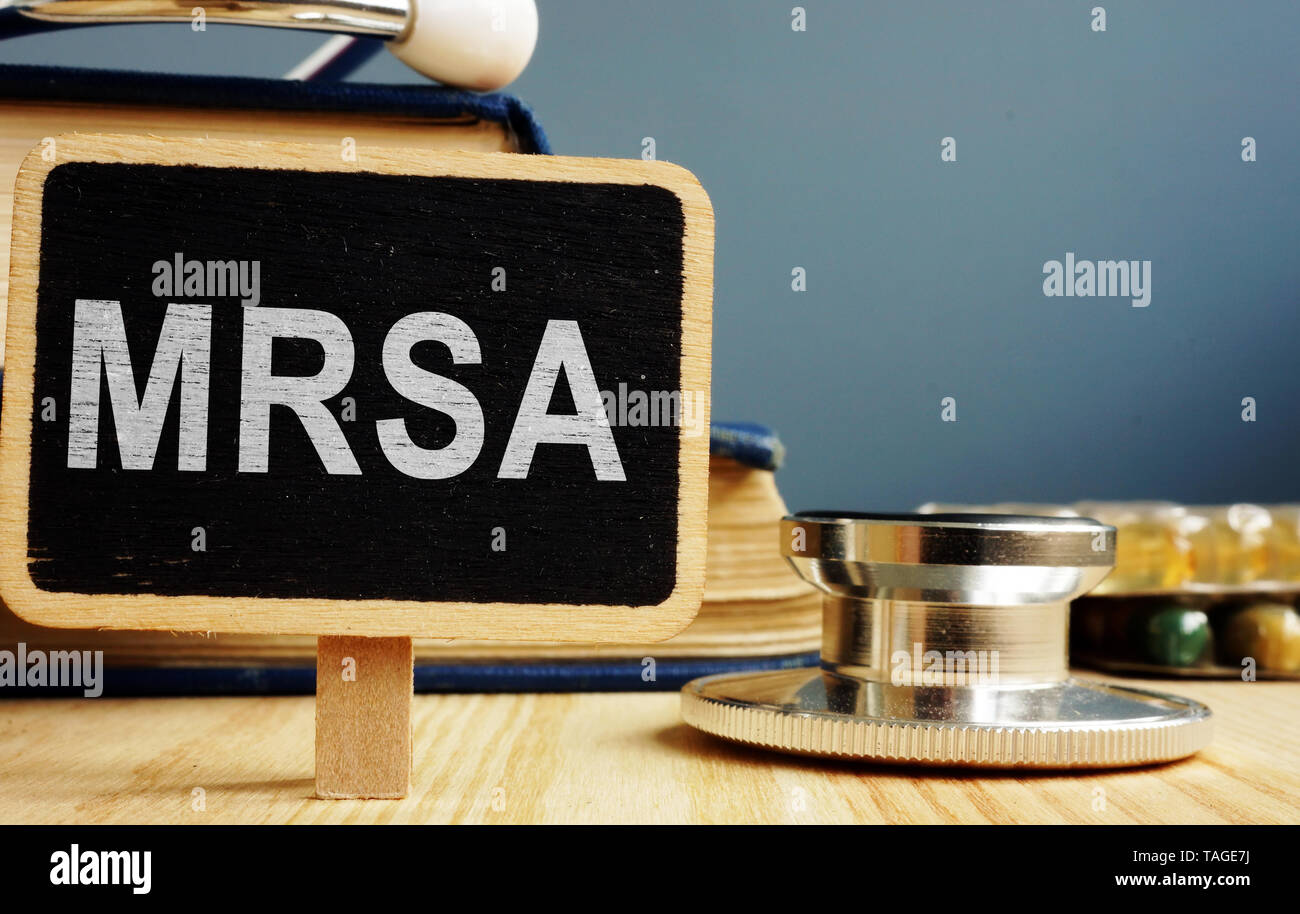 Tableau noir avec signe SARM Staphylococcus aureus résistant à la méthicilline. Banque D'Images