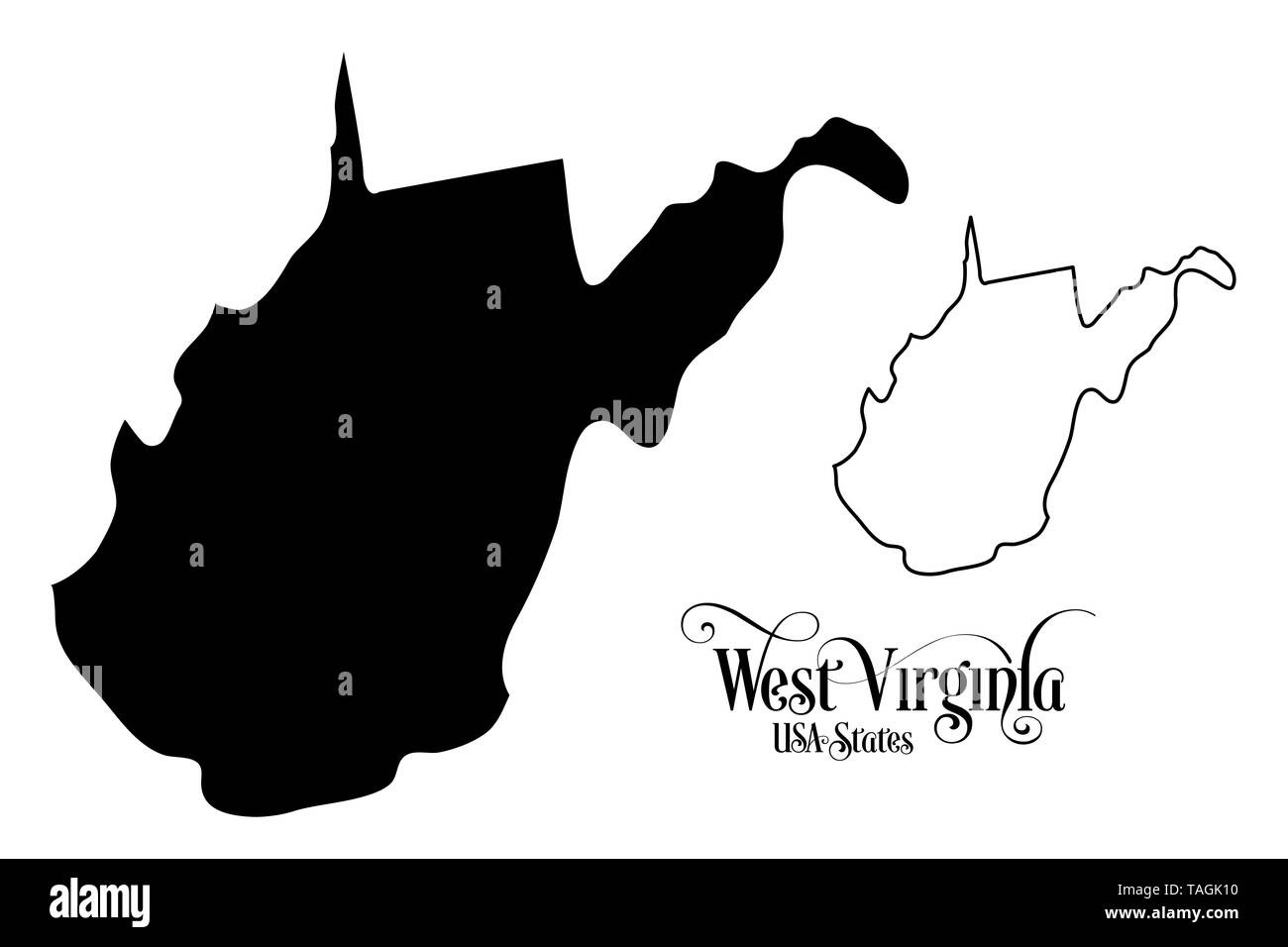 Carte des États-Unis d'Amérique (USA) l'État de Virginie occidentale - Illustration sur fond blanc. Banque D'Images