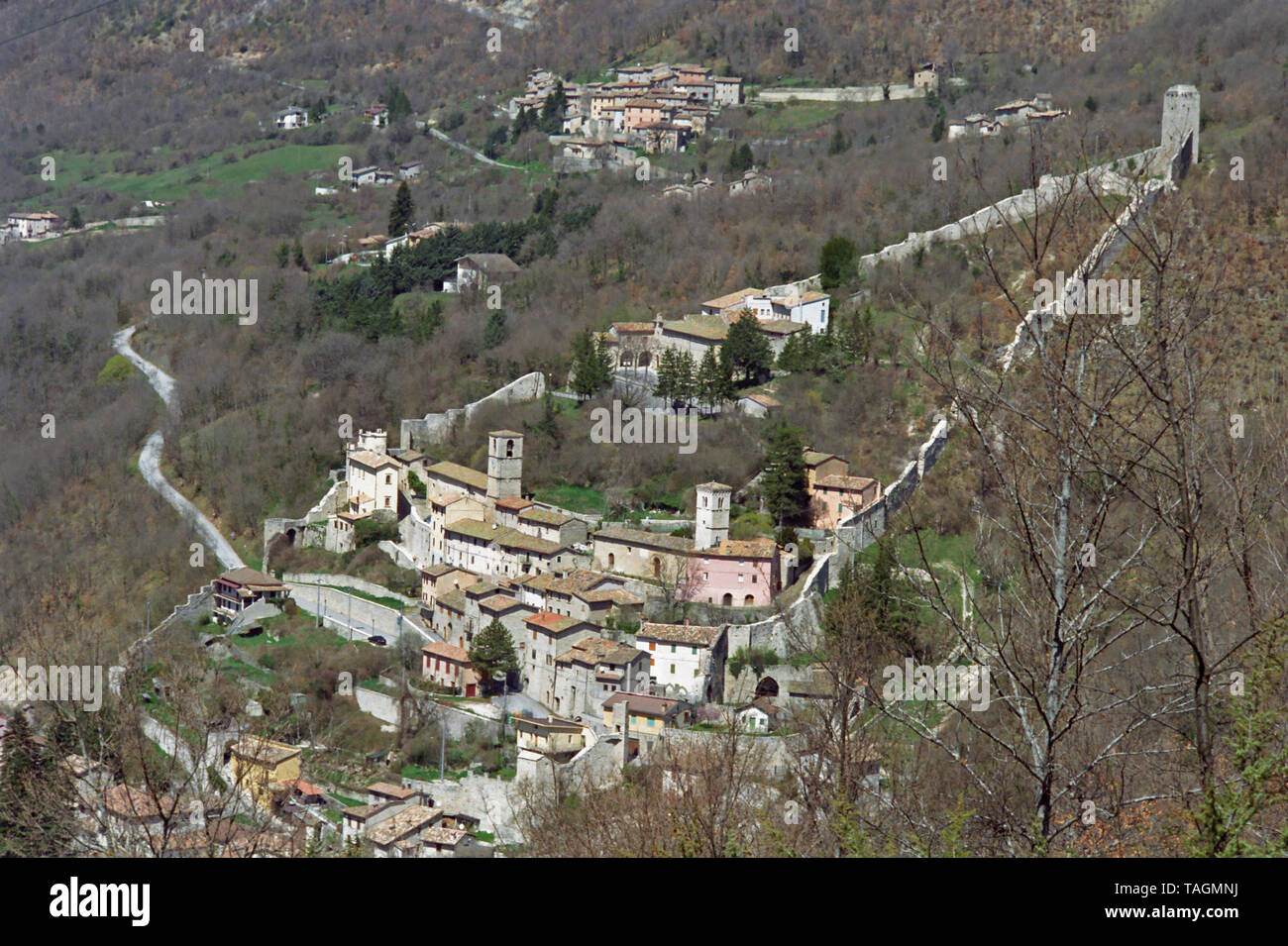 Castelsangelangelo sul Nera , italie, vue de dessus, Parc National de Sibillini, Marche, Italie Banque D'Images