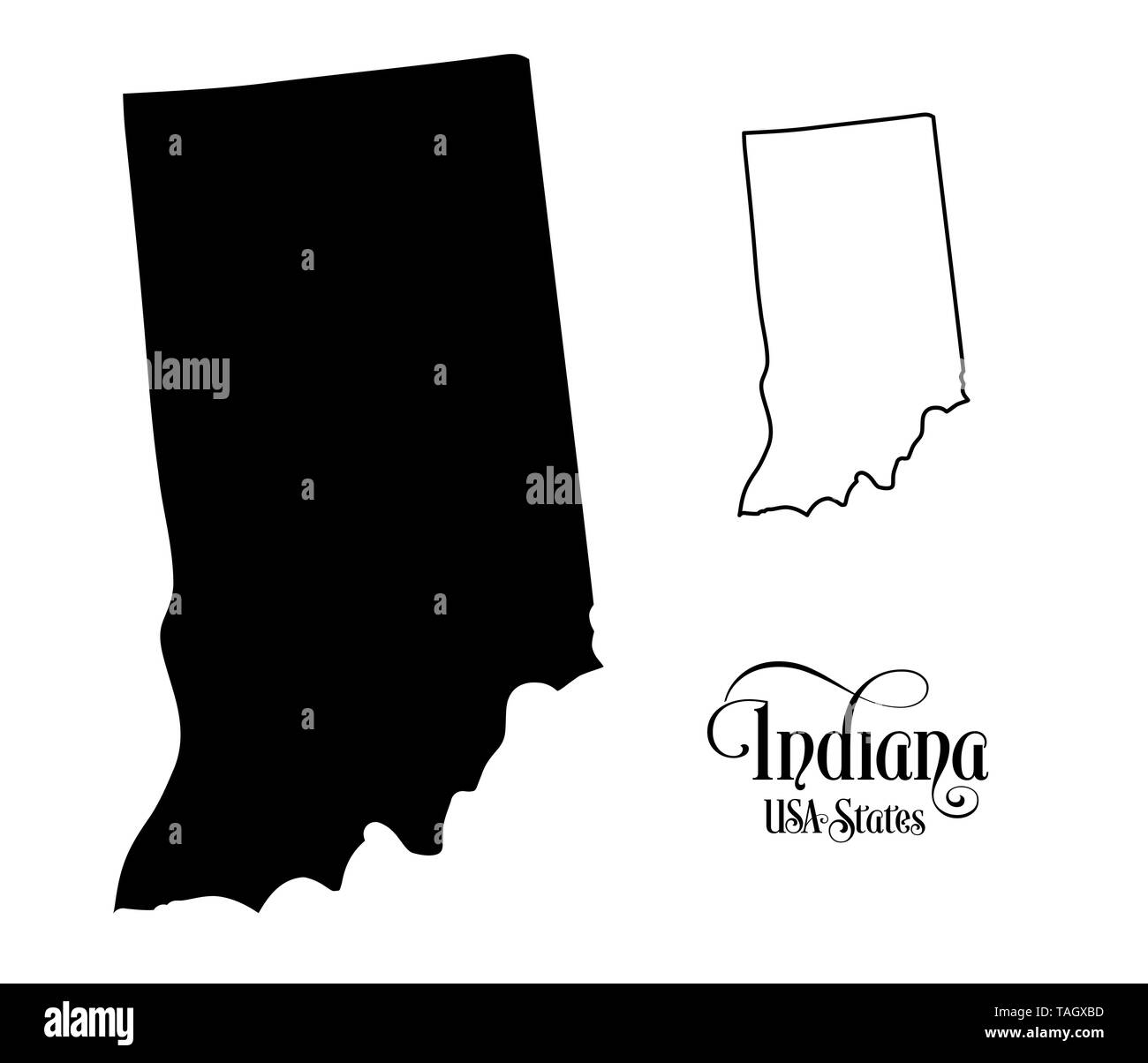 Carte des États-Unis d'Amérique (USA) État de l'Indiana - Illustration sur fond blanc. Banque D'Images