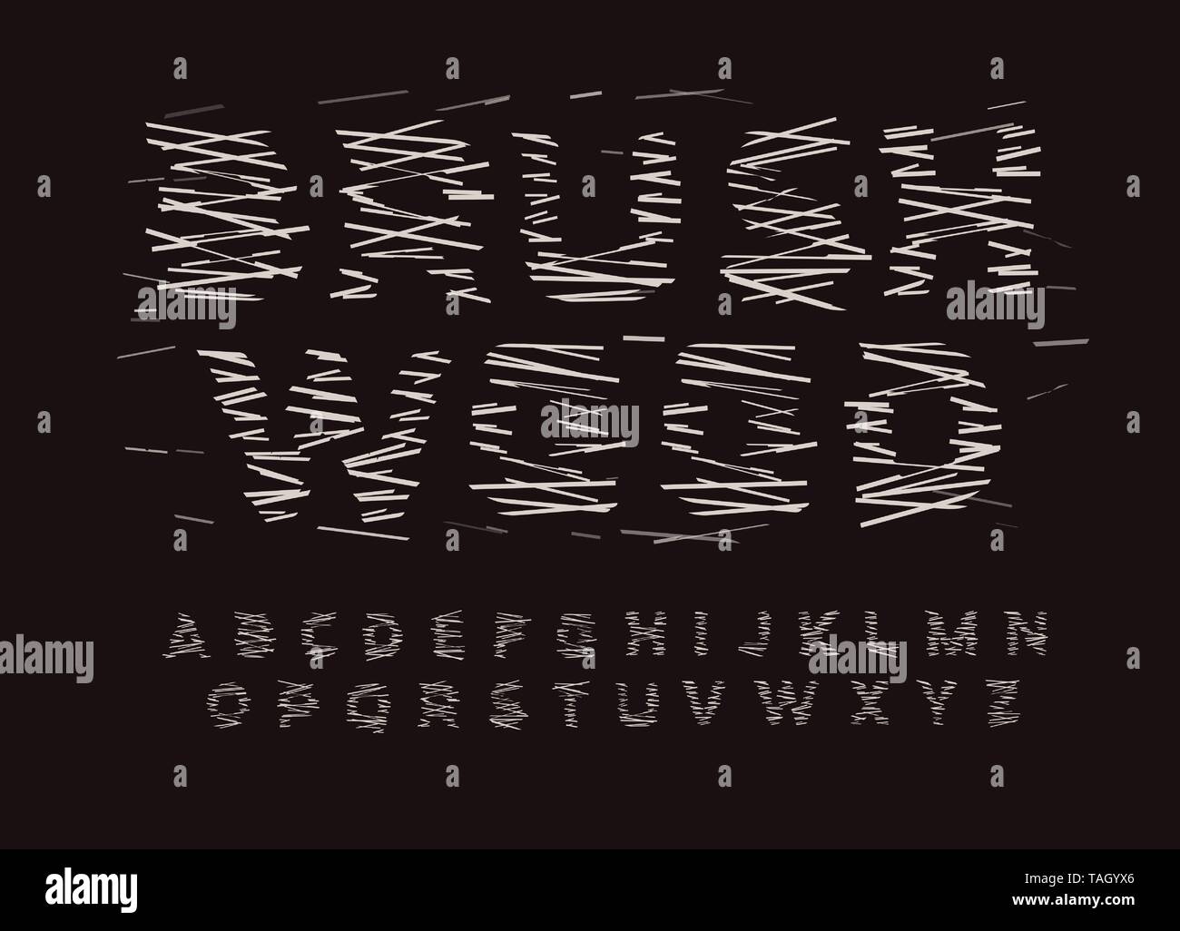 Broussailles lettres ensemble. Bois de chauffage sec vector style alphabet latin. Heap deadwood Font. Typographie design. Illustration de Vecteur