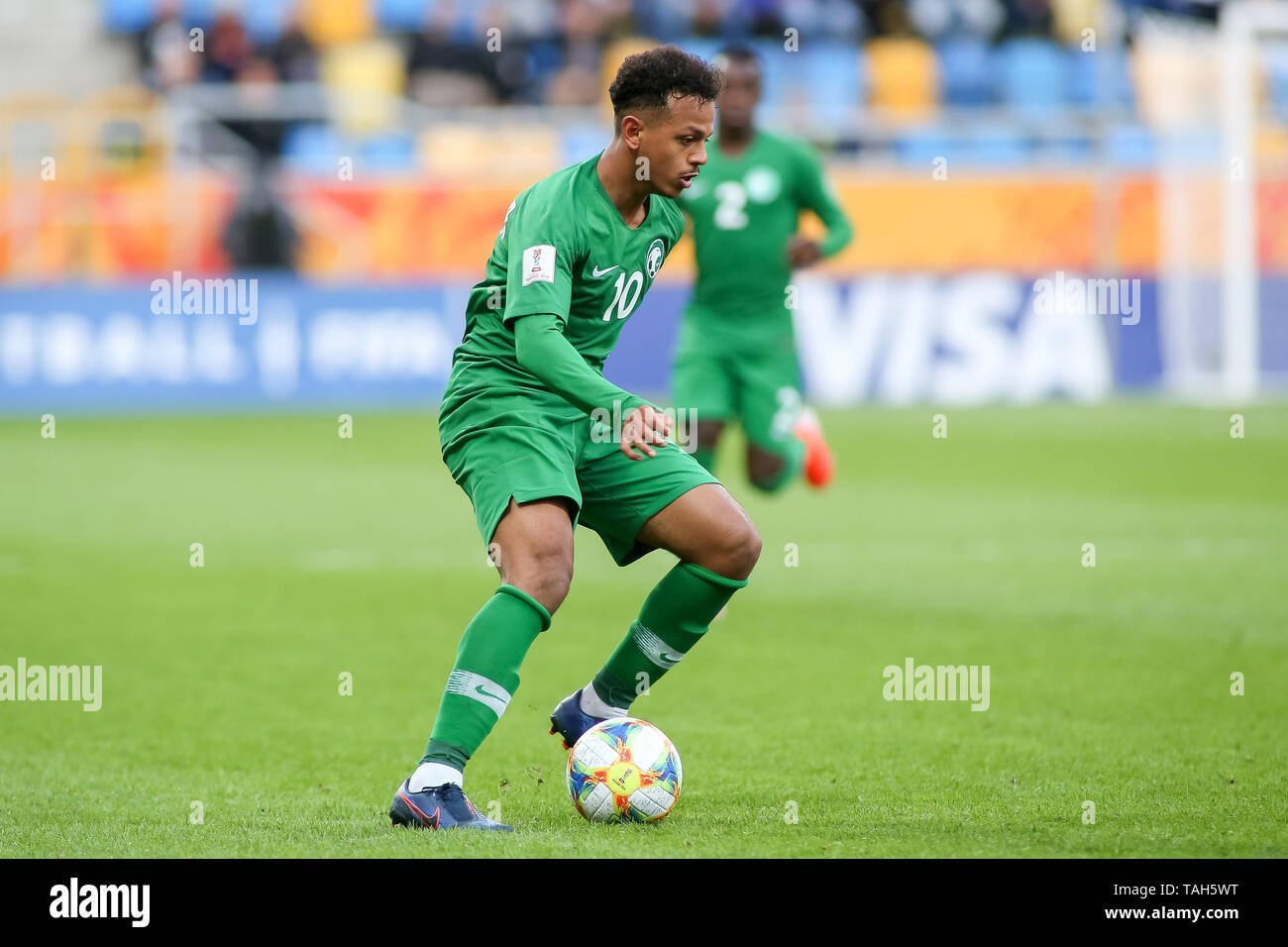 Gdynia, Pologne, 25 mai 2019 : Turki Alammar s'exécute avec la balle pendant la FIFA 2019 Coupe du Monde U-20 groupe e match entre la France et l'Arabie saoudite au stade de Gdynia à Gdynia. Credit : Tomasz Zasinski / Alamy Live News Banque D'Images