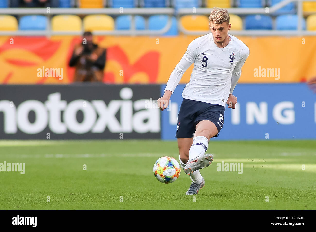 Gdynia, Pologne, 25 mai 2019 : Michael Cuisance fonctionne avec la balle pendant la FIFA 2019 Coupe du Monde U-20 groupe e match entre la France et l'Arabie saoudite au stade de Gdynia à Gdynia. Credit : Tomasz Zasinski / Alamy Live News Banque D'Images