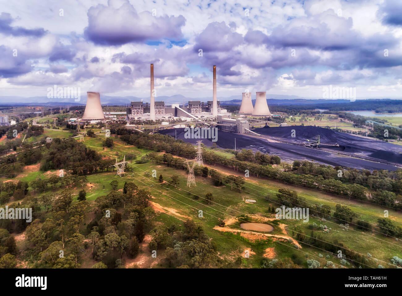 Liddell domaine de la Hunter Valley avec bassin de charbon charbon noir extrait des mines à ciel ouvert pour la production d'électricité à Bayswater power station. Banque D'Images
