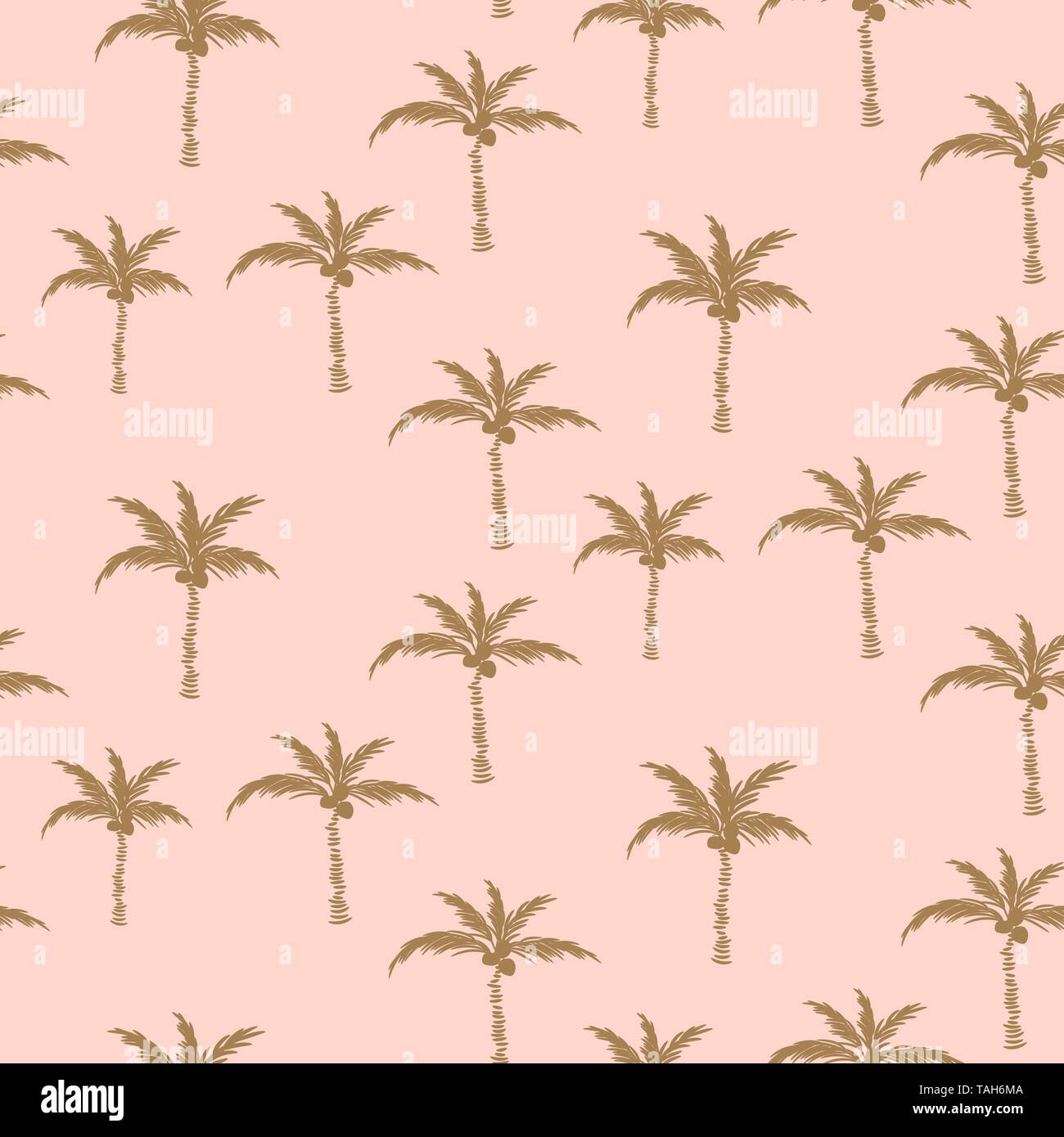 Or palmiers sur rose style retro seamless pattern design. Illustration de Vecteur