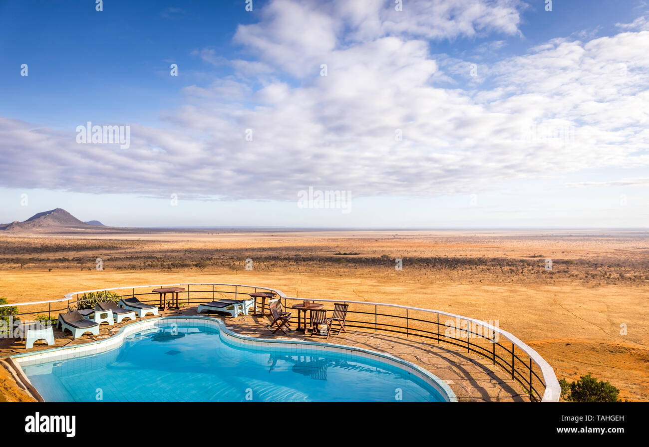 Vue aérienne sur les plaines de savane à Tsavo park, Kenya Banque D'Images