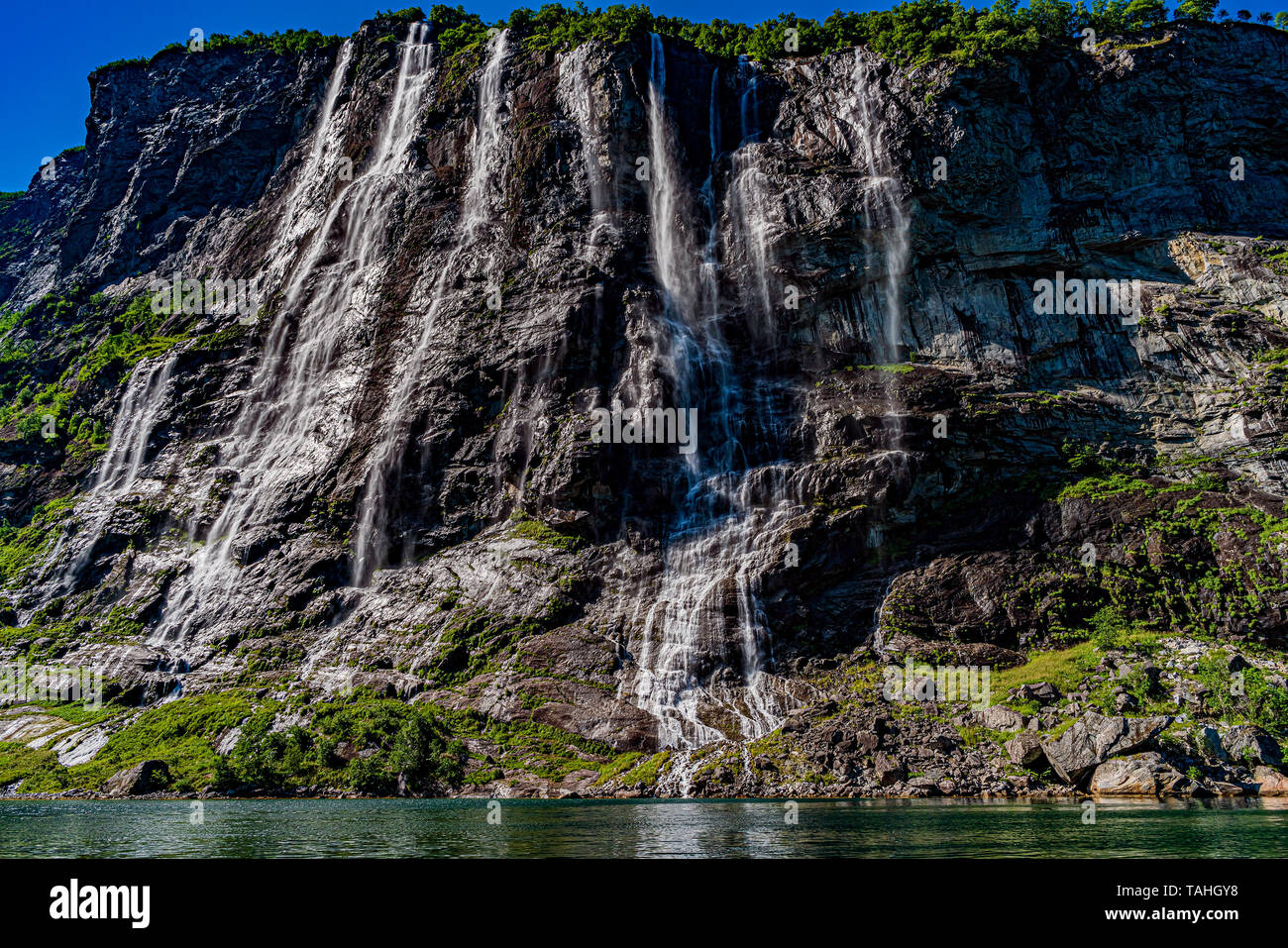 Fjord de Geiranger, cascade des sept Sœurs. Belle Nature Norvège paysage naturel. Banque D'Images