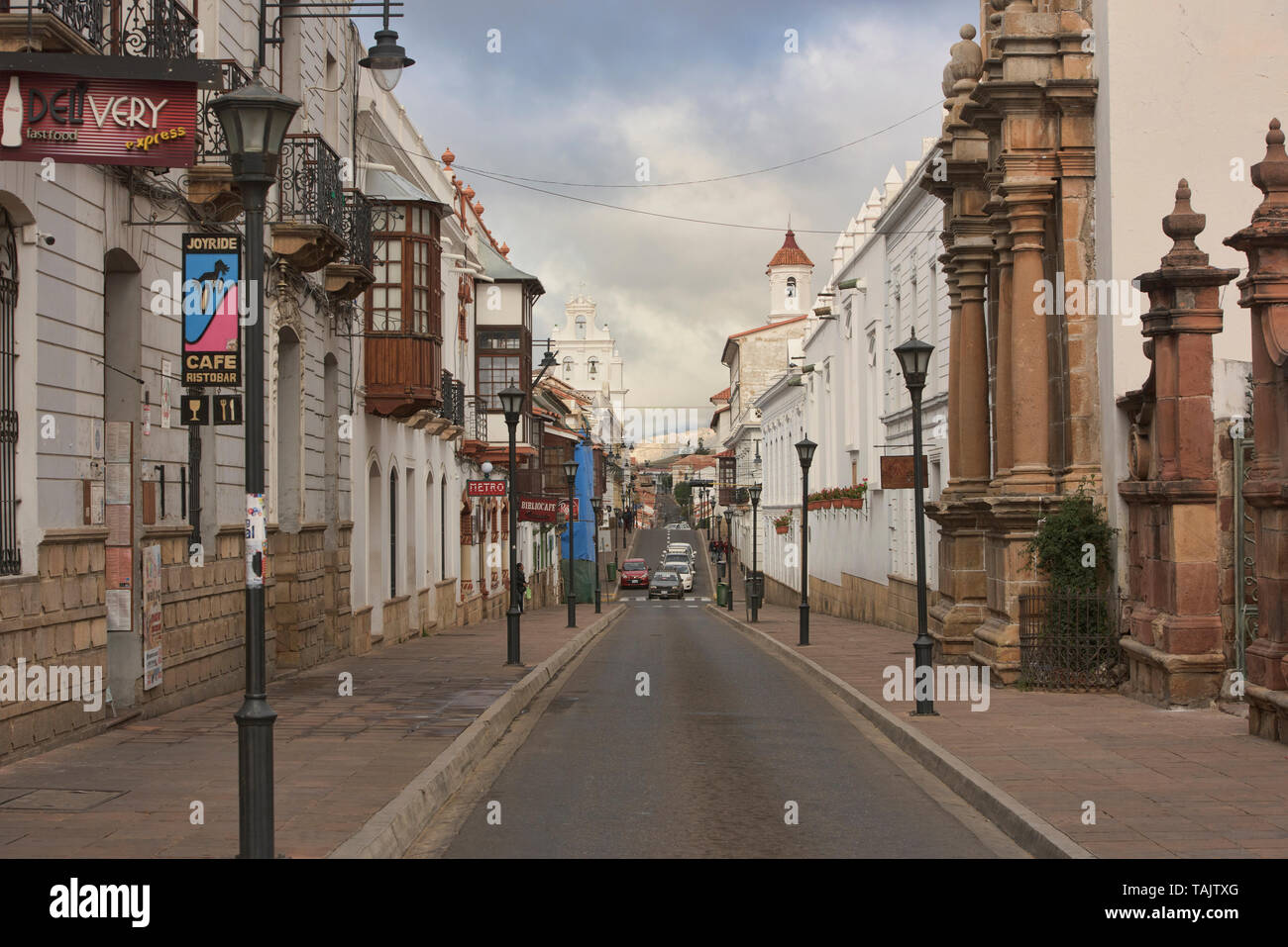 Les rues de Sucre, Bolivie coloniale Banque D'Images