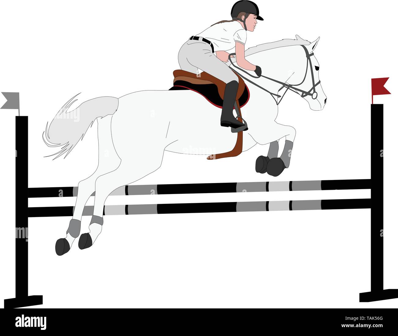 Show Jumping horse jumping jockey. avec une illustration couleur obstacle - vector Illustration de Vecteur