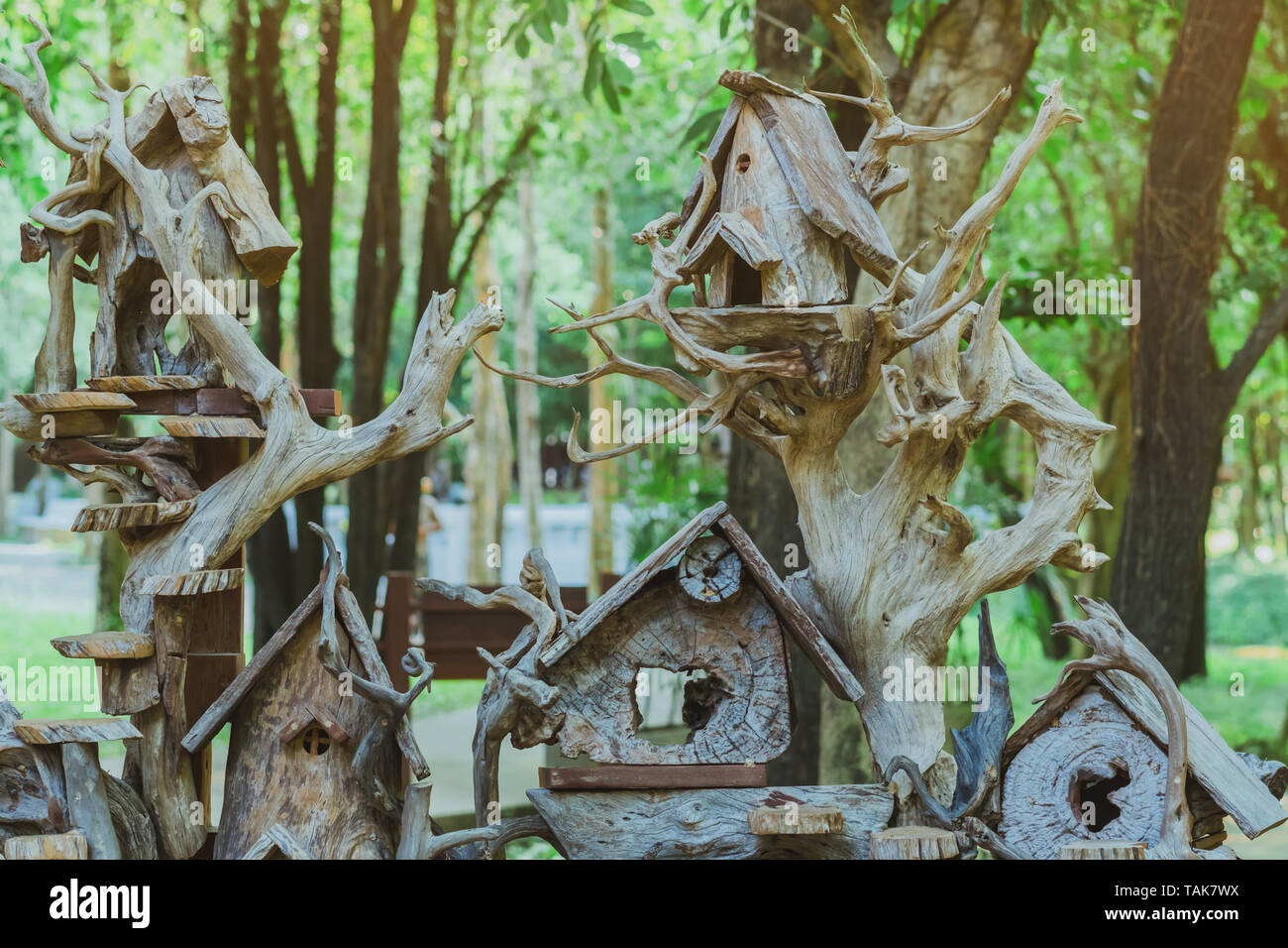 Maison d'oiseau en bois fait main, nichent dans le parc public , main