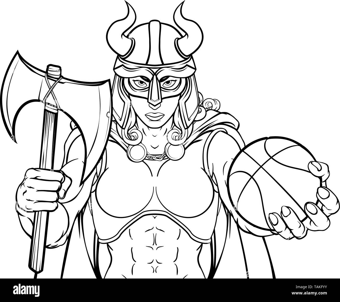 Basket-ball féminin guerrier viking Gladiateur Femme Illustration de Vecteur