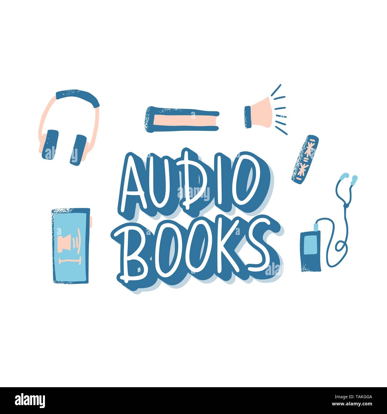 Livres audio concept. Ensemble de symboles livre audio avec lettrage. Vector illustration. Illustration de Vecteur