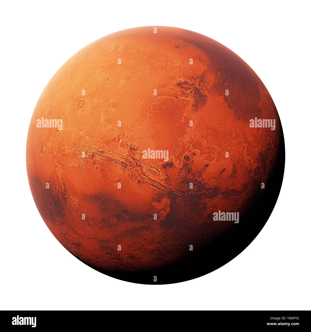 La planète Mars rouge isolé sur fond blanc, une partie du système solaire (l'espace 3D, de rendu des éléments de cette image sont meublées par la NASA) Banque D'Images