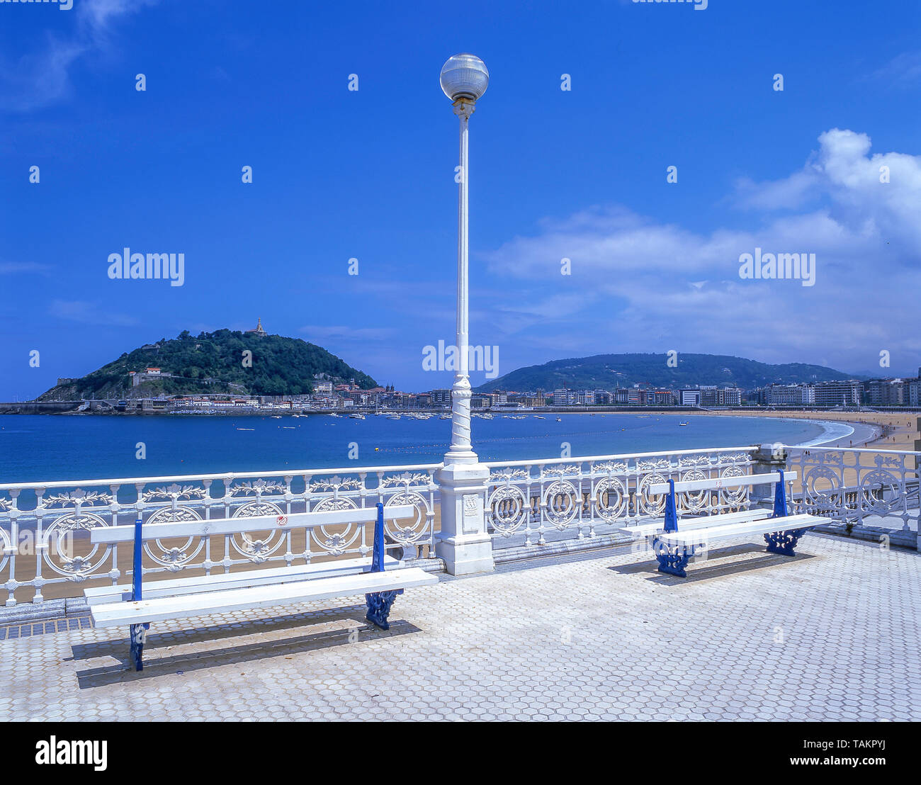 Promenade de la plage, la plage de la Concha, Playa de La Concha, San Sebastian (Donostia), Pays basque (Pays basque, Espagne Banque D'Images