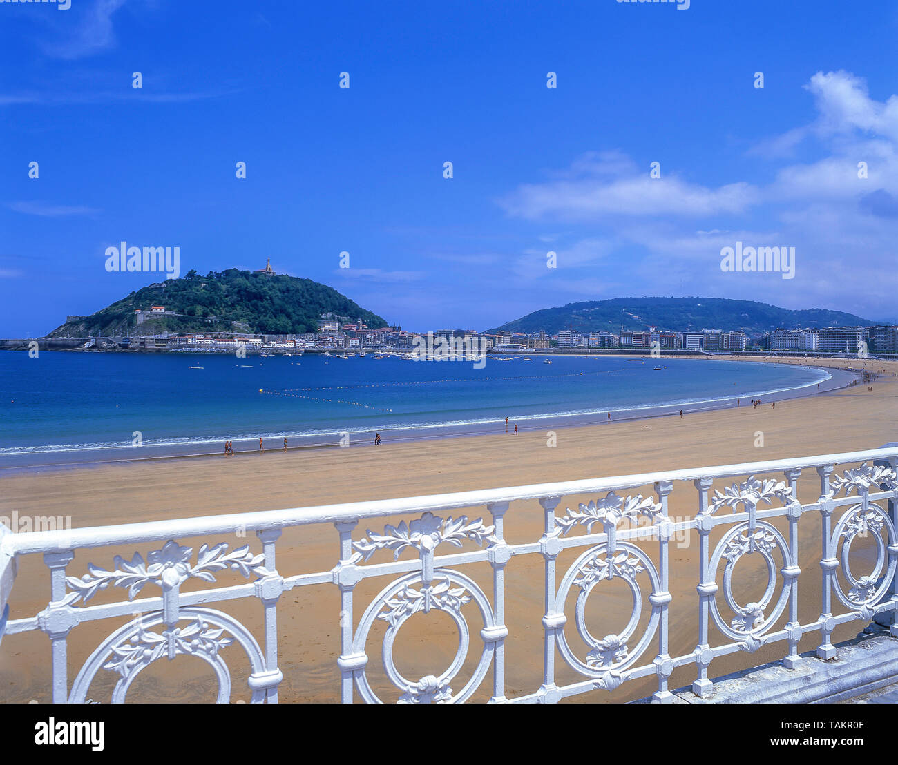 Promenade de la plage, la plage de la Concha, Playa de La Concha, San Sebastian (Donostia), Pays Basque (Pai-s Vasco), Espagne Banque D'Images