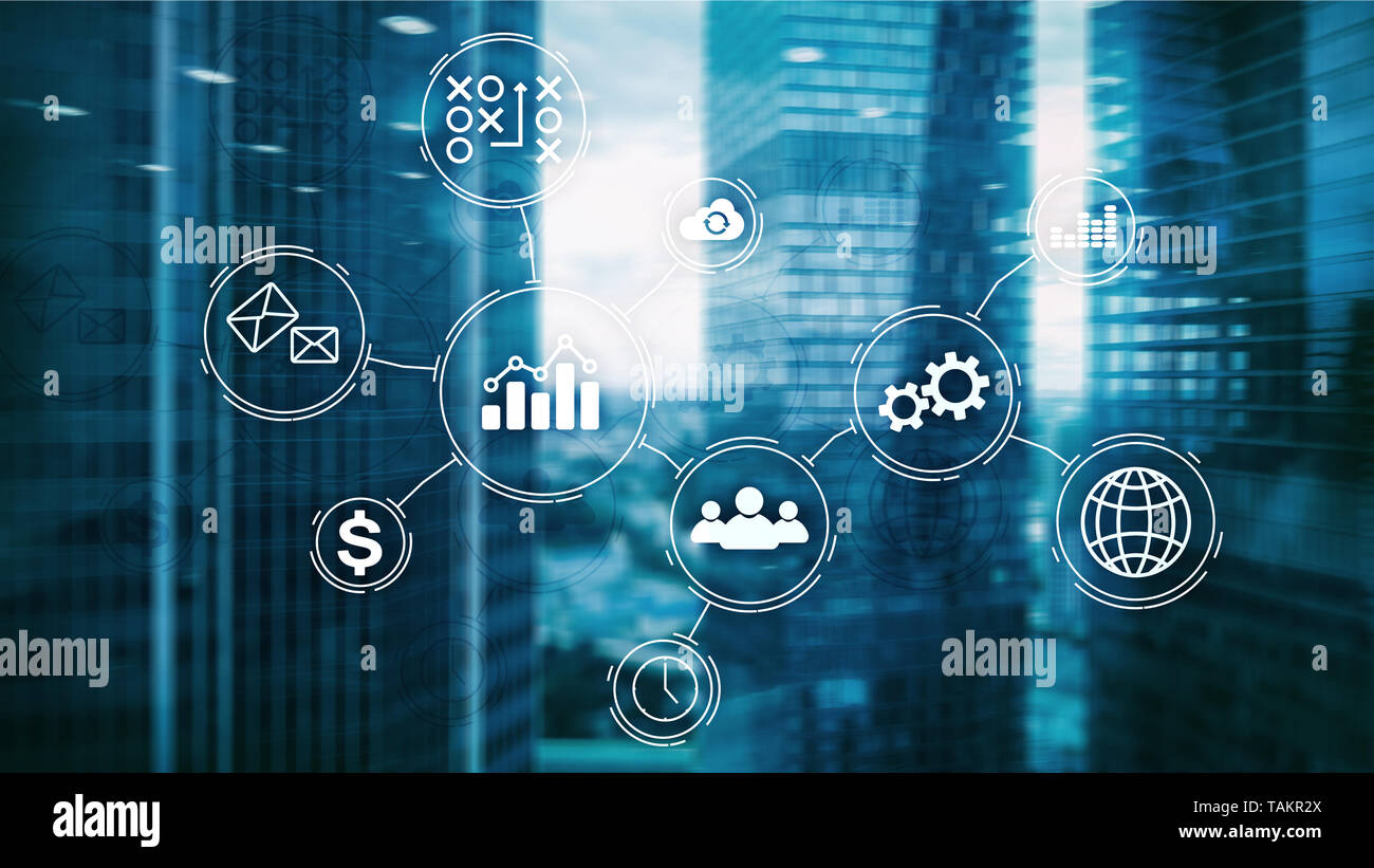 Concept d'automatisation des processus sur l'arrière-plan flou. Banque D'Images