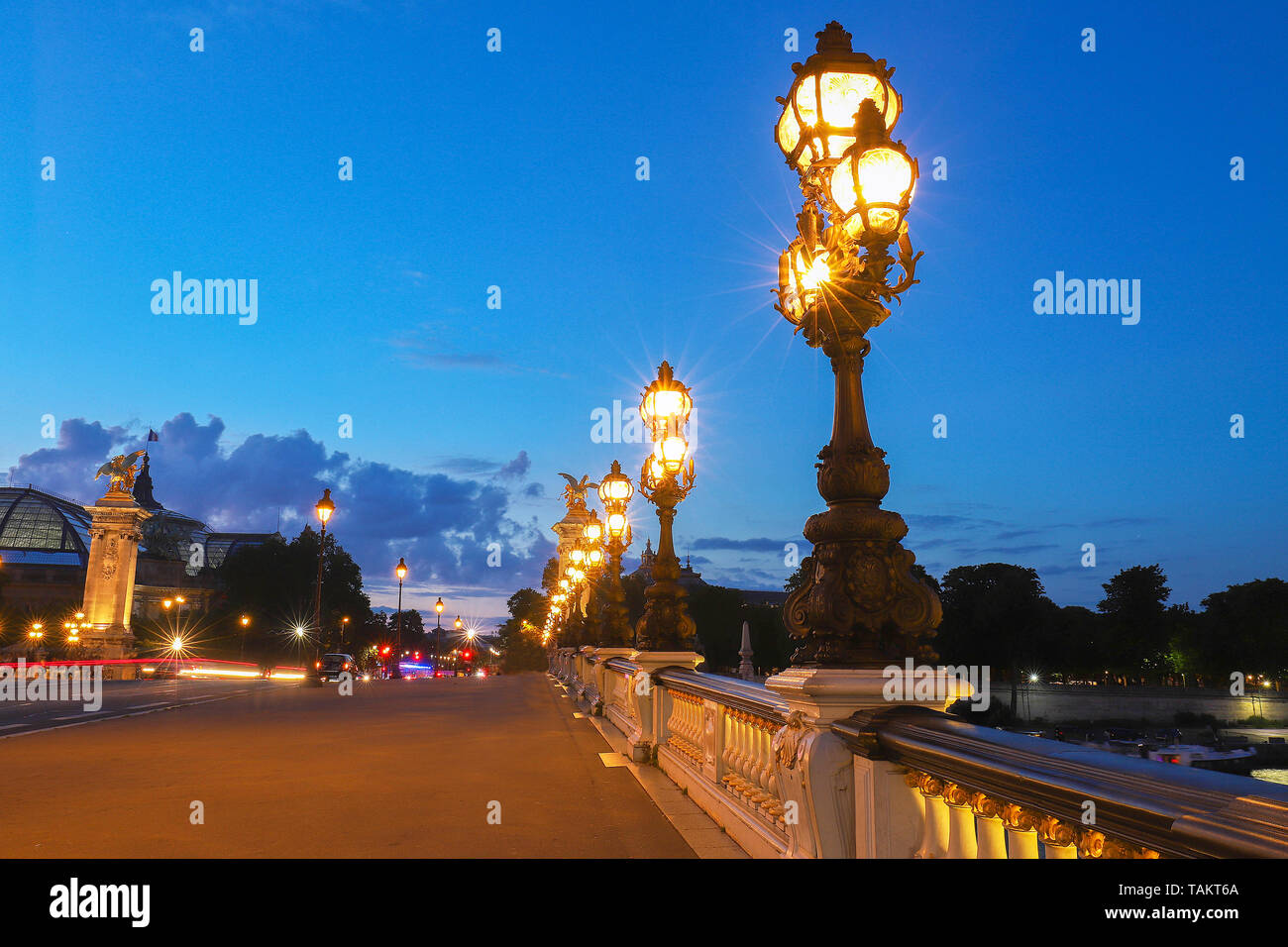 Le pont Alexandre III est un pont en arc pont qui enjambe la Seine à Paris. Il est largement considéré comme le plus fleuri, pont extravagants dans la ville Banque D'Images