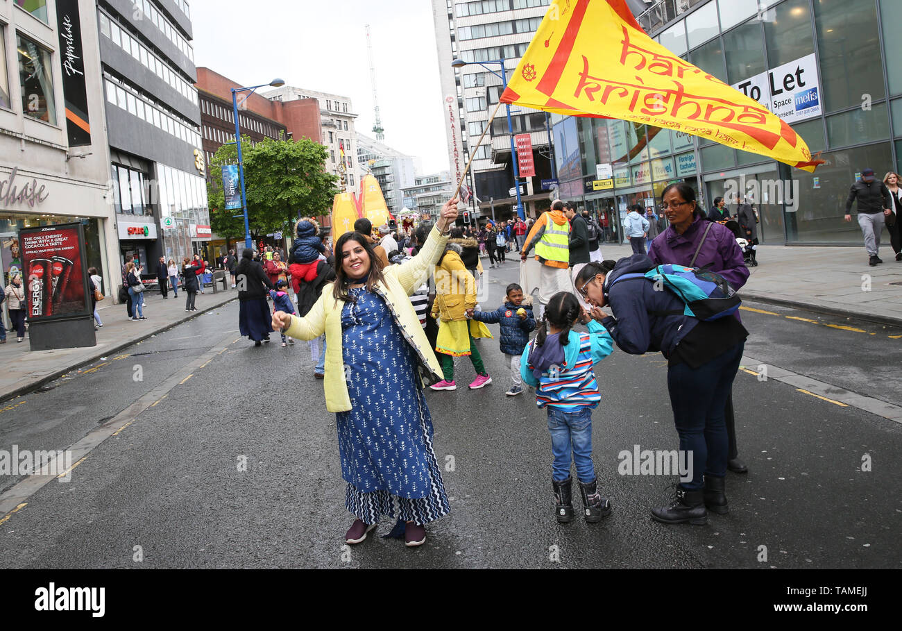 Manchester, UK, le 26 mai, 2019. Le festival indien char de Seigneur Jagenath a lieu dans la ville. Manchester. Crédit : Barbara Cook/Alamy Live News Banque D'Images