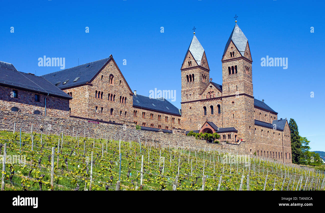 Monastère Saint Hildegard, abbaye bénédictine à Eibingen, Ruedesheim, site du patrimoine mondial de l'UNESCO, Vallée du Haut-Rhin moyen, Rheingau, Hesse, Allemagne Banque D'Images