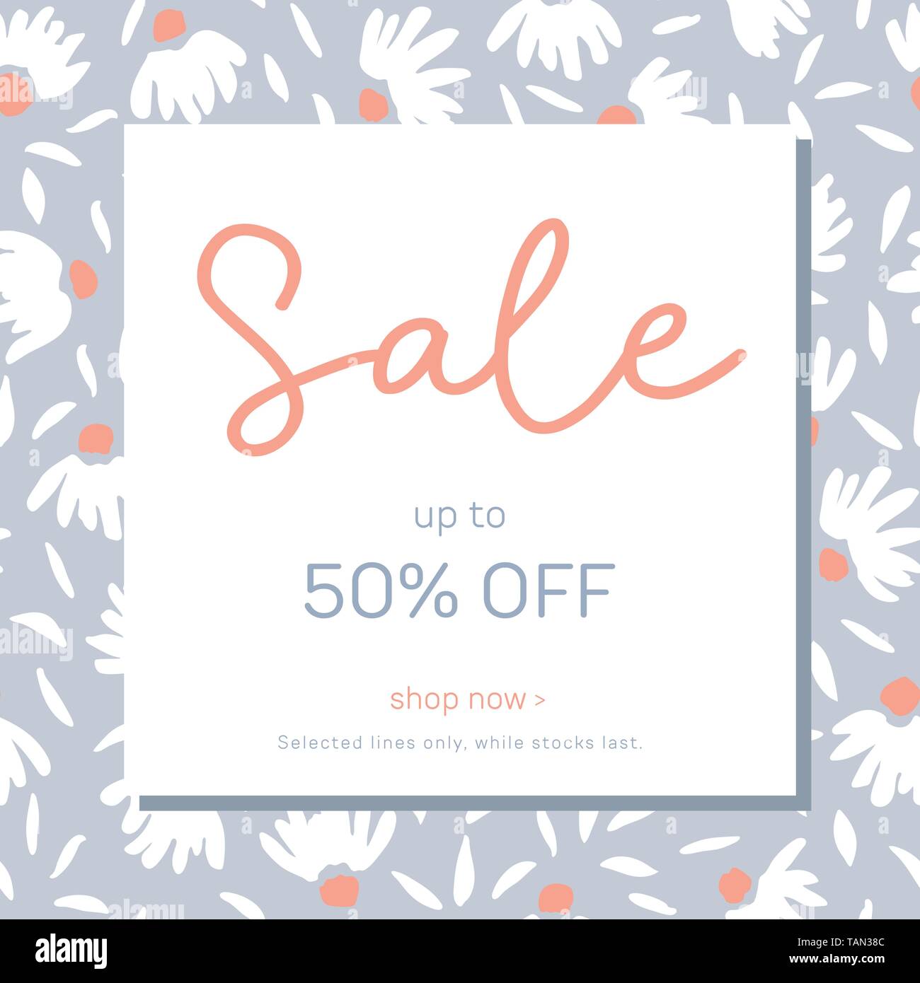 Dessiné à la main de couleur pastel floral féminin Vente Bannière carré. Annonces Médias sociaux promotion printemps-été. Conception Feiminine lunatique parfait pour Beaut Illustration de Vecteur