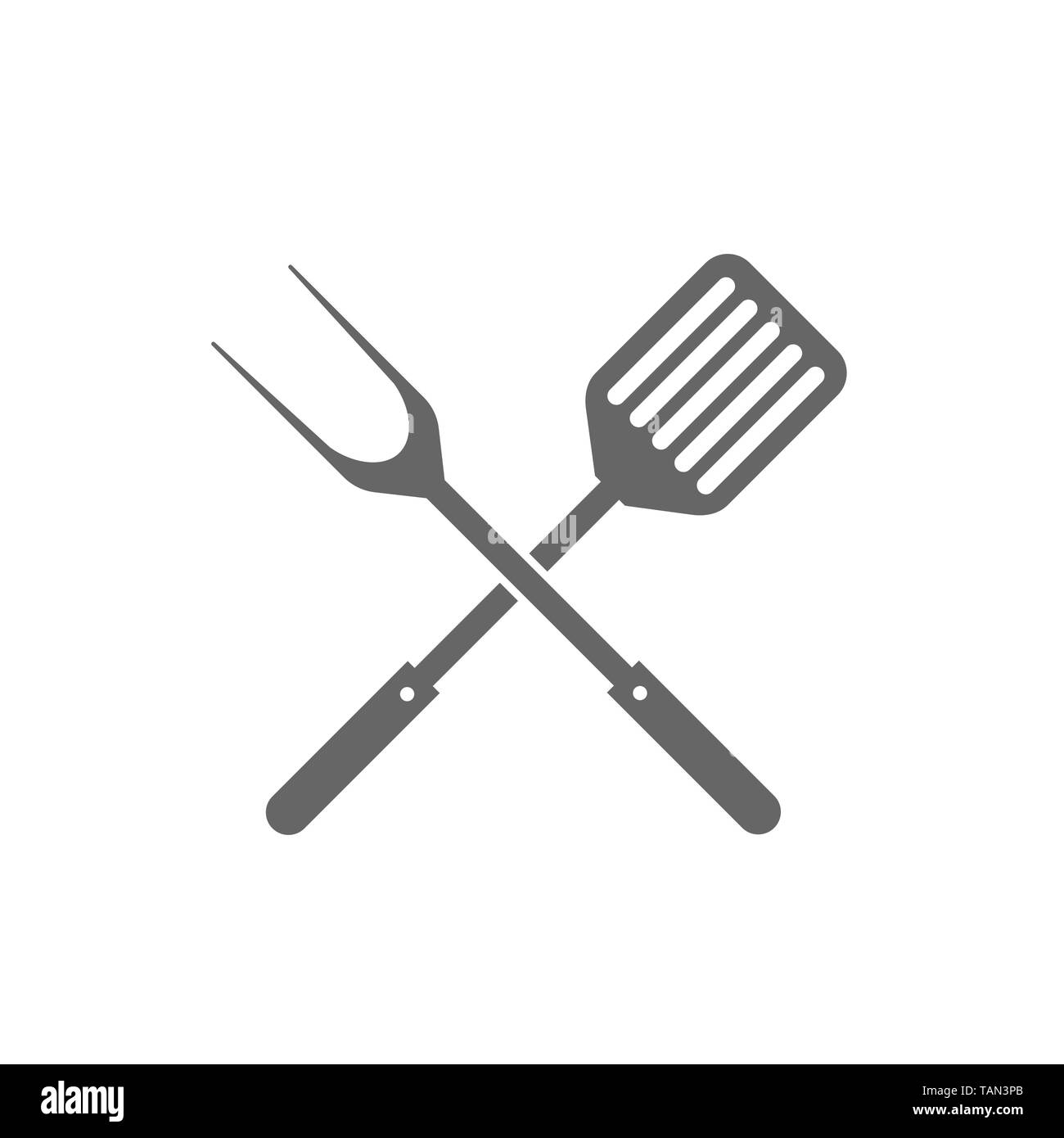 Installations pour Barbecue grill ou l'icône Outils logo. Fourche barbecue avec la spatule. Vector illustration Illustration de Vecteur