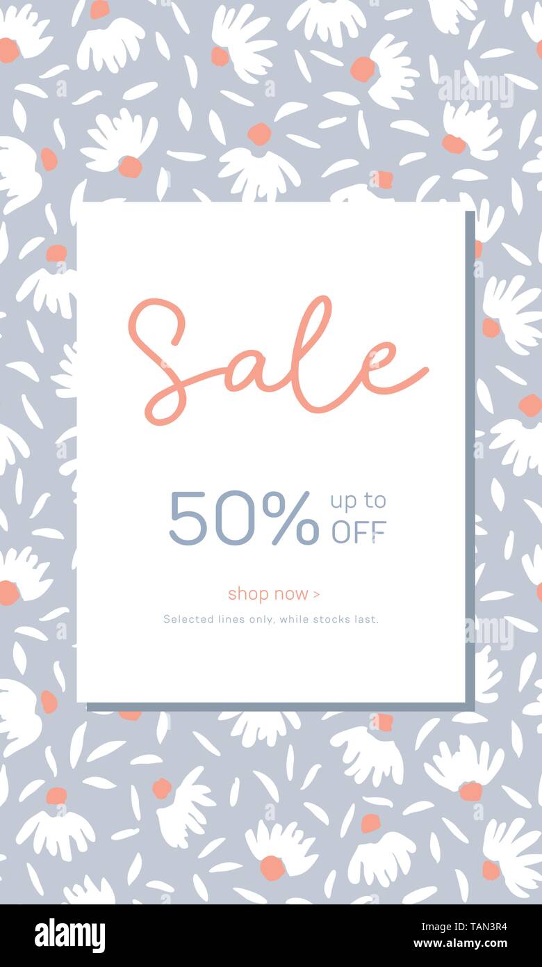 Dessiné à la main de couleur pastel floral féminin Rectangulaire verticale Vente Bannière. Annonces Médias sociaux promotion printemps-été. Par conception Feiminine lunatique Illustration de Vecteur