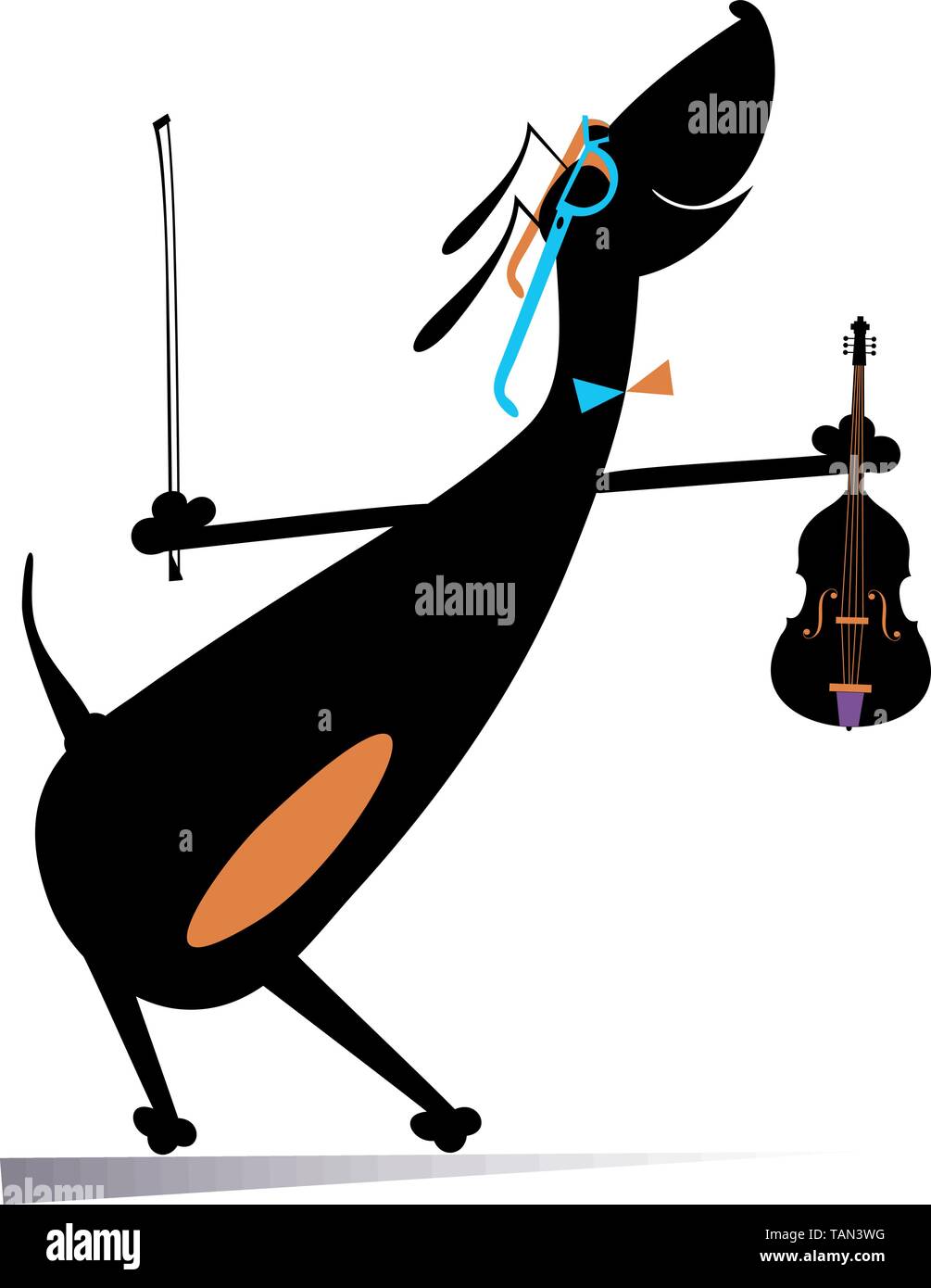 Cartoon dog joue violon illustration. Teckel Bande dessinée détient violon et félicitations isolated on white illustration Illustration de Vecteur