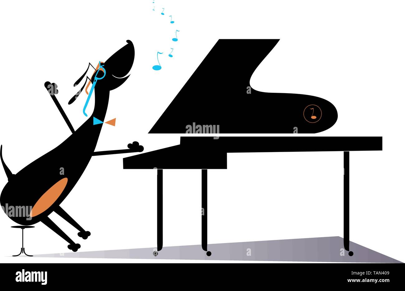 Cartoon dog un pianiste illustration. Teckel Bande dessinée joue la musique au piano isolated on white illustration Illustration de Vecteur