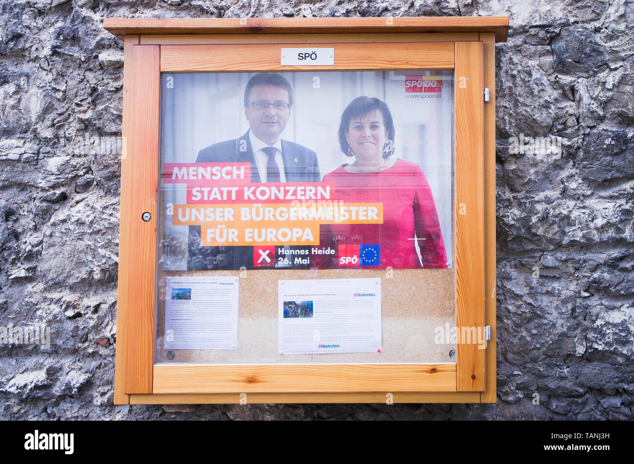 Affiche du SPO, Hannes Heide, pré-campagne électorale pour les élections du Parlement européen en 2019 Hallstatt, Autriche, le 24 mai 2019. (CTK Photo/Libor Sojka) Banque D'Images