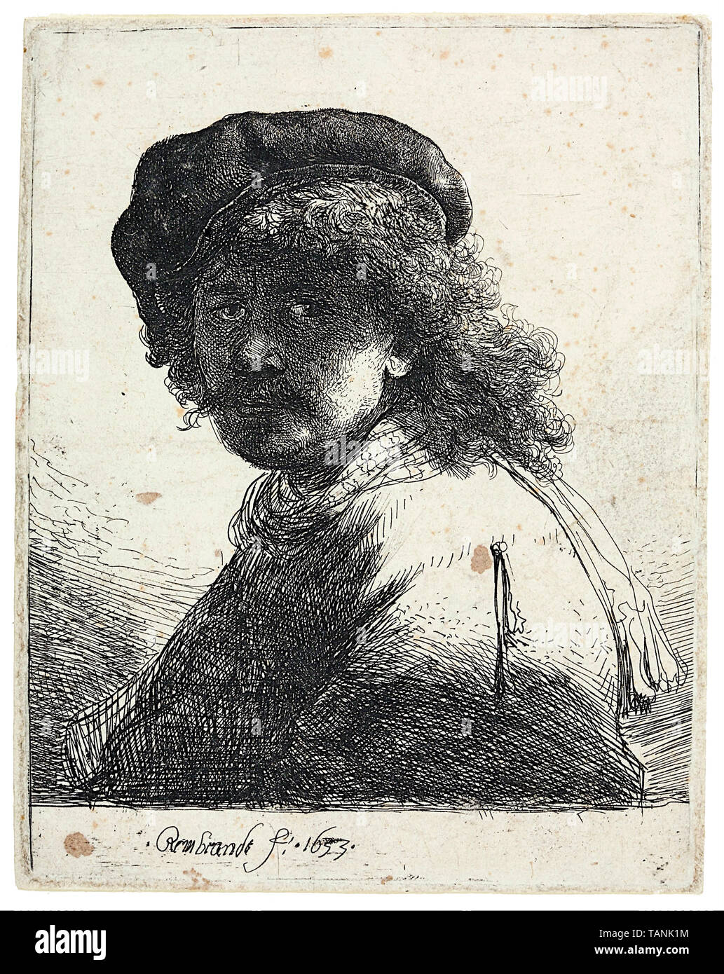 Rembrandt van Rijn (1606-1669), gravure autoportrait, 1633 Banque D'Images
