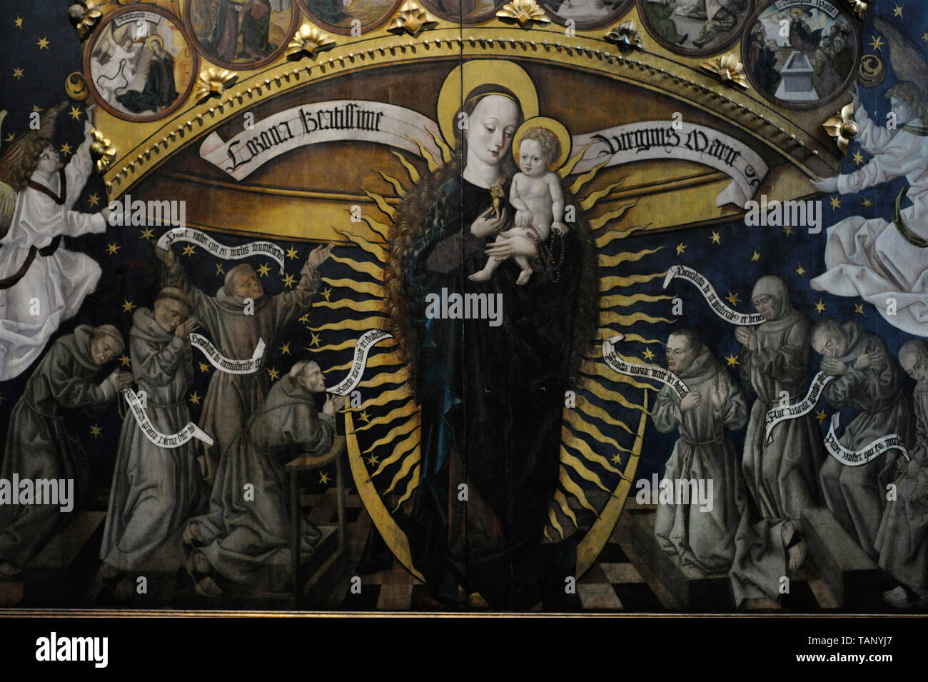 Auteur inconnu. Allégorie de la gloire de la Vierge. Peinture de prière (Corona Beatissimae Virginis Mariae), ca.1500. Détail. Panneaux en bois de sapin. De l'église de Saint Bernardin de Sienne, Wroclaw (Breslau). Musée national. Varsovie. La Pologne. Banque D'Images