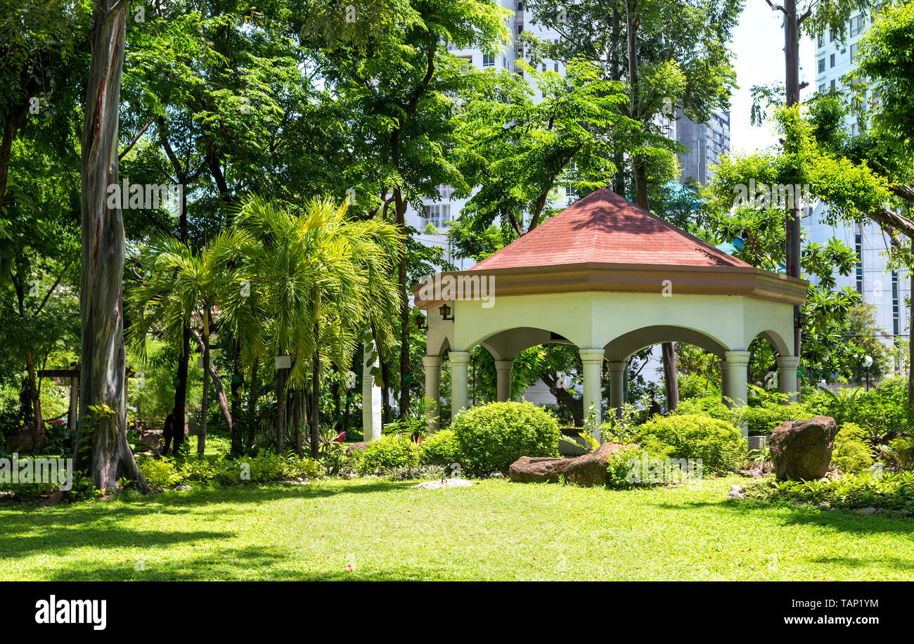 Park dans le centre-ville de Makati, Philippines Banque D'Images