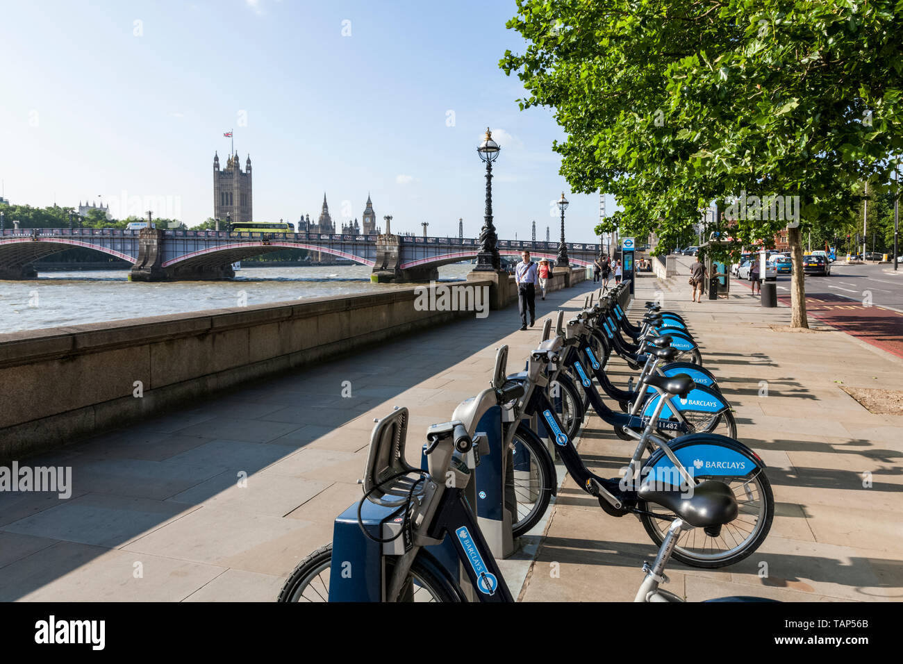 Boris bikes. Barclays Cycle Hire à Londres, Angleterre, RU Banque D'Images