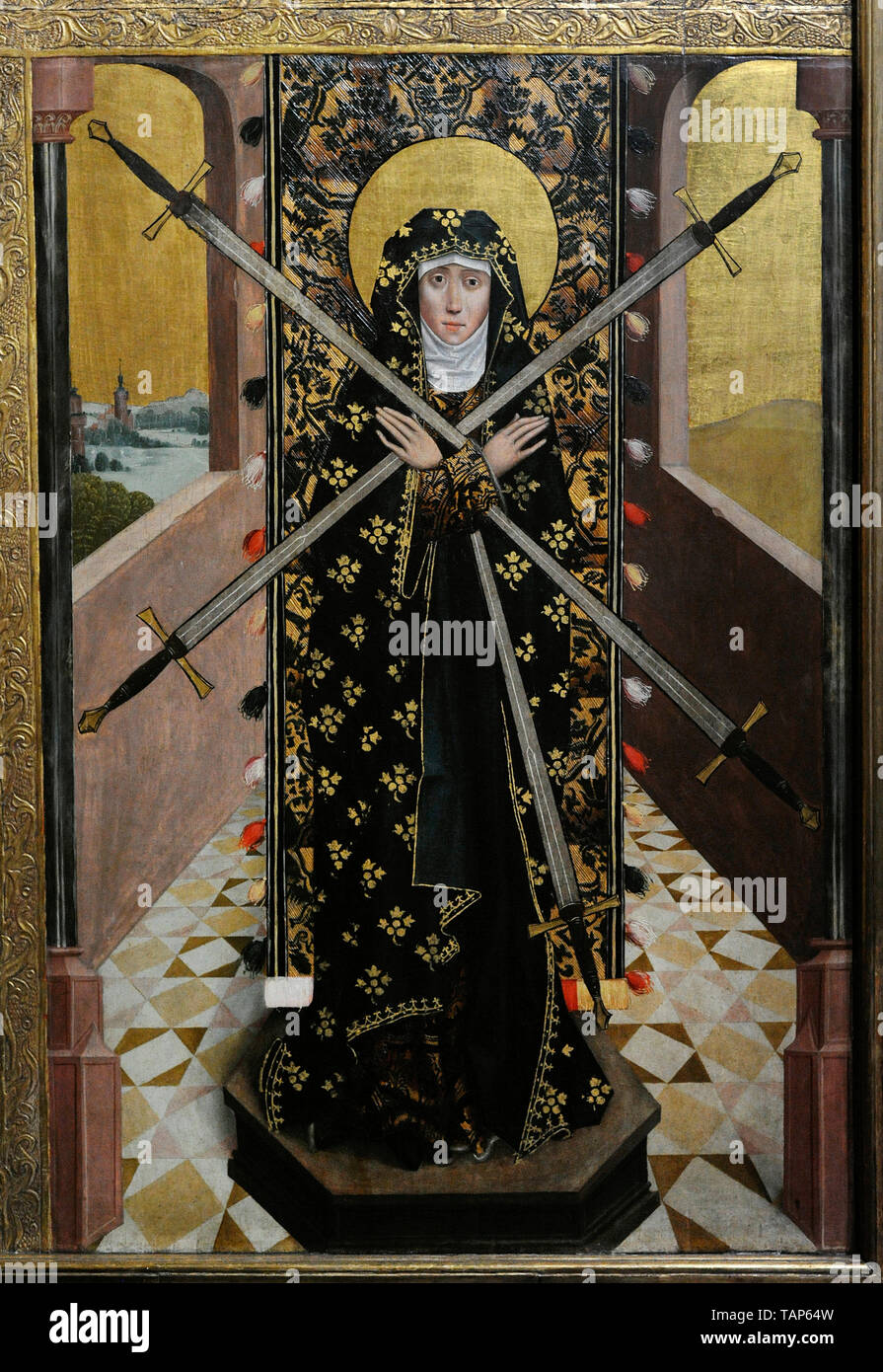 Absolon Stumme (actif à Hambourg (1486-1499). Scènes de la vie de la Vierge et l'enfance de Jésus. Ailes du retable de la cathédrale de Hambourg, 1499. Détail de la Vierge des Sept Douleurs. Du gothique tardif. Musée national. Varsovie. La Pologne. Banque D'Images
