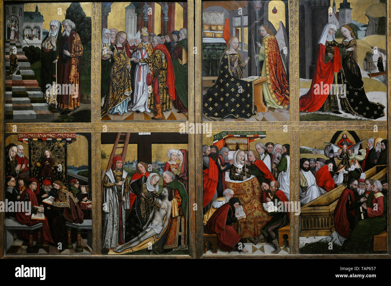 Absolon Stumme (actif à Hambourg (1486-1499). Scènes de la vie de la Vierge et l'enfance de Jésus. Ailes du retable de la cathédrale de Hambourg, 1499. Du gothique tardif. Musée national. Varsovie. La Pologne. Banque D'Images