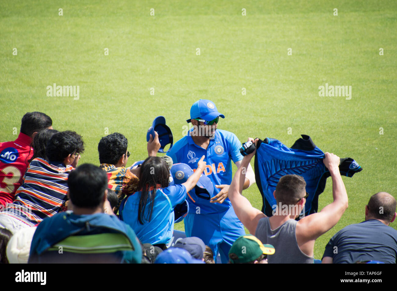 Fans de cricket indien à ICC 2019 Inde vs NewZeland réchauffer match à l'ovale, Londres Kia Banque D'Images