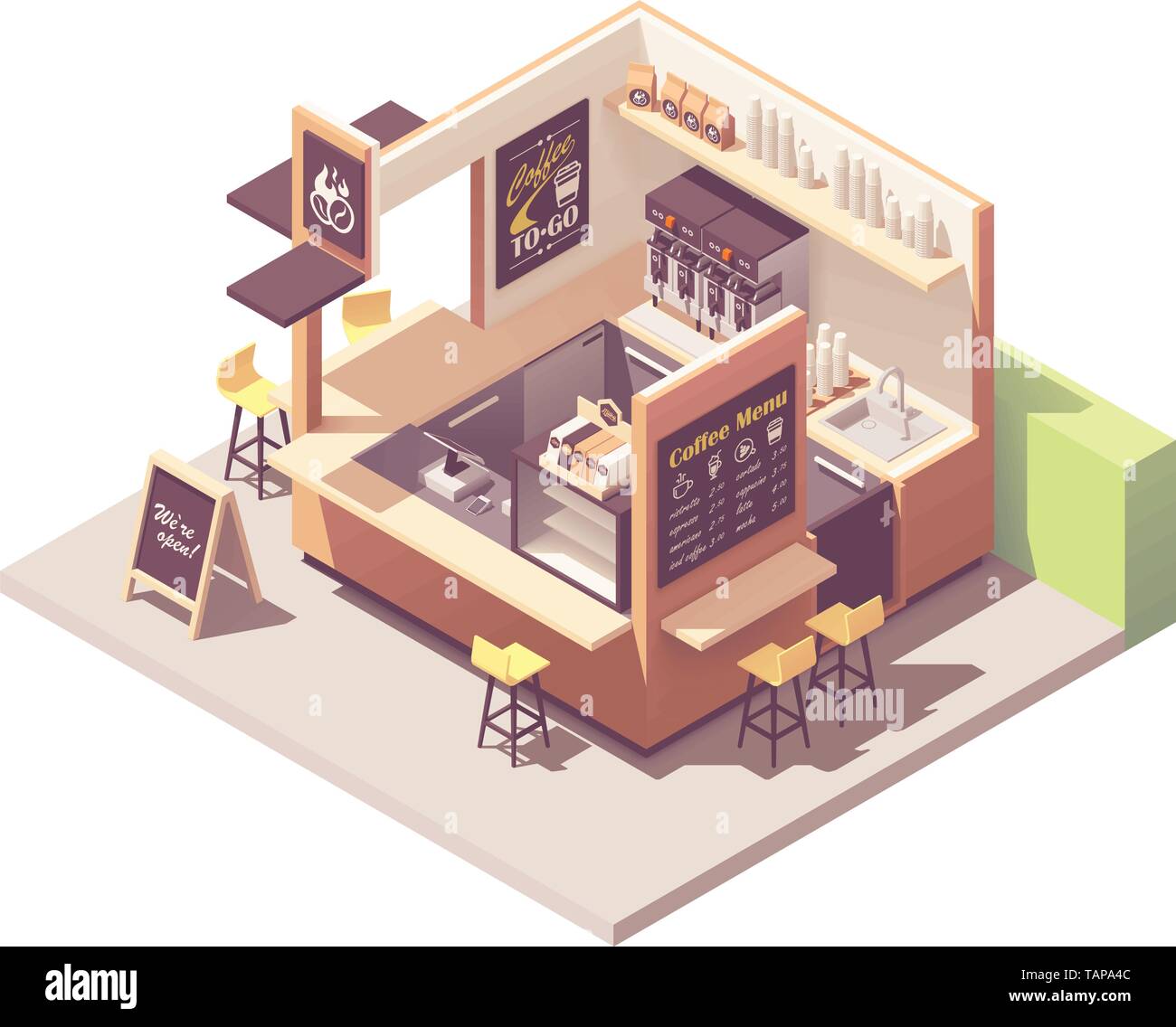 Kiosque café isométrique vectoriel Illustration de Vecteur