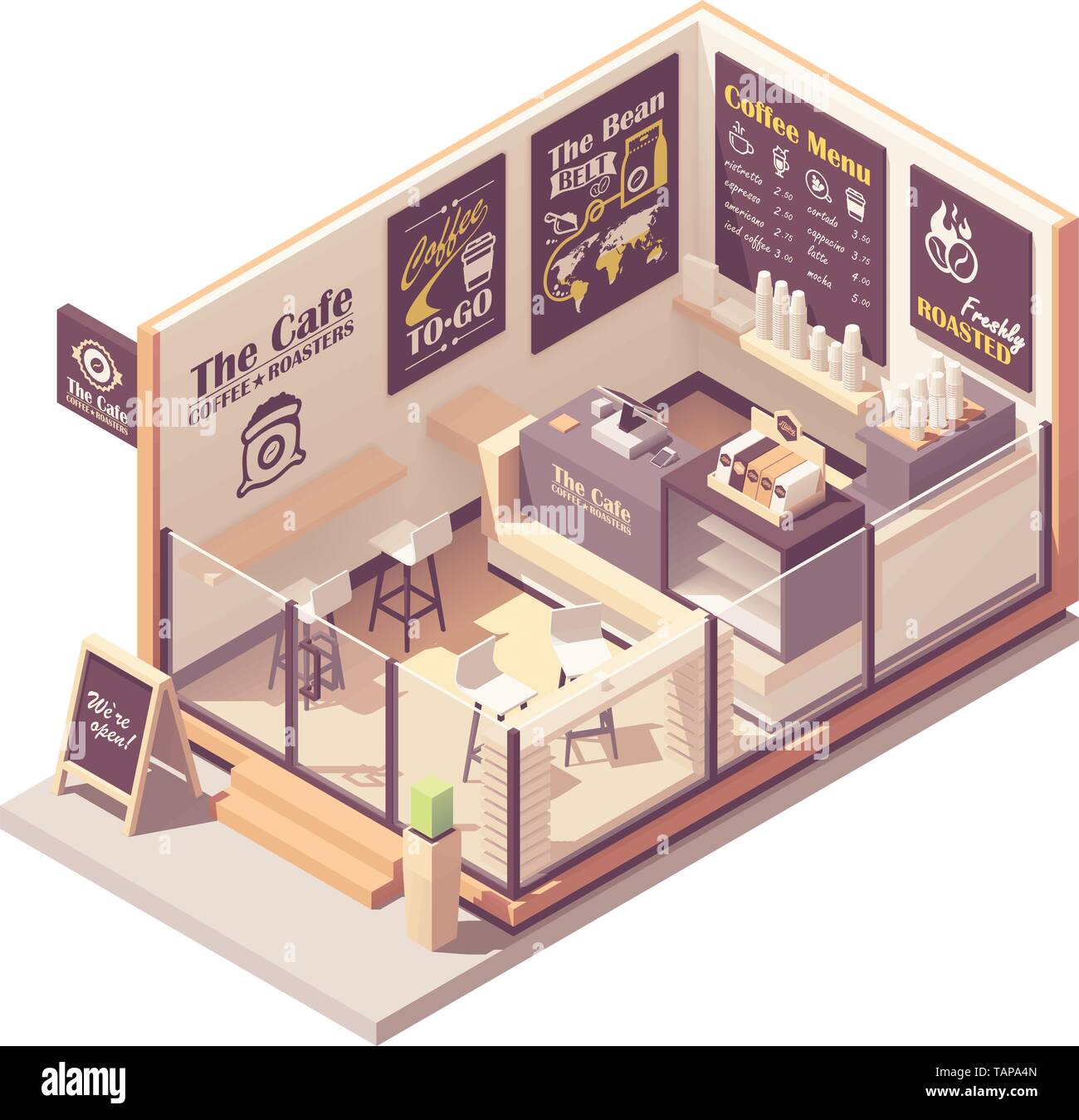 Petites isométrique vectoriel coffeehouse Illustration de Vecteur