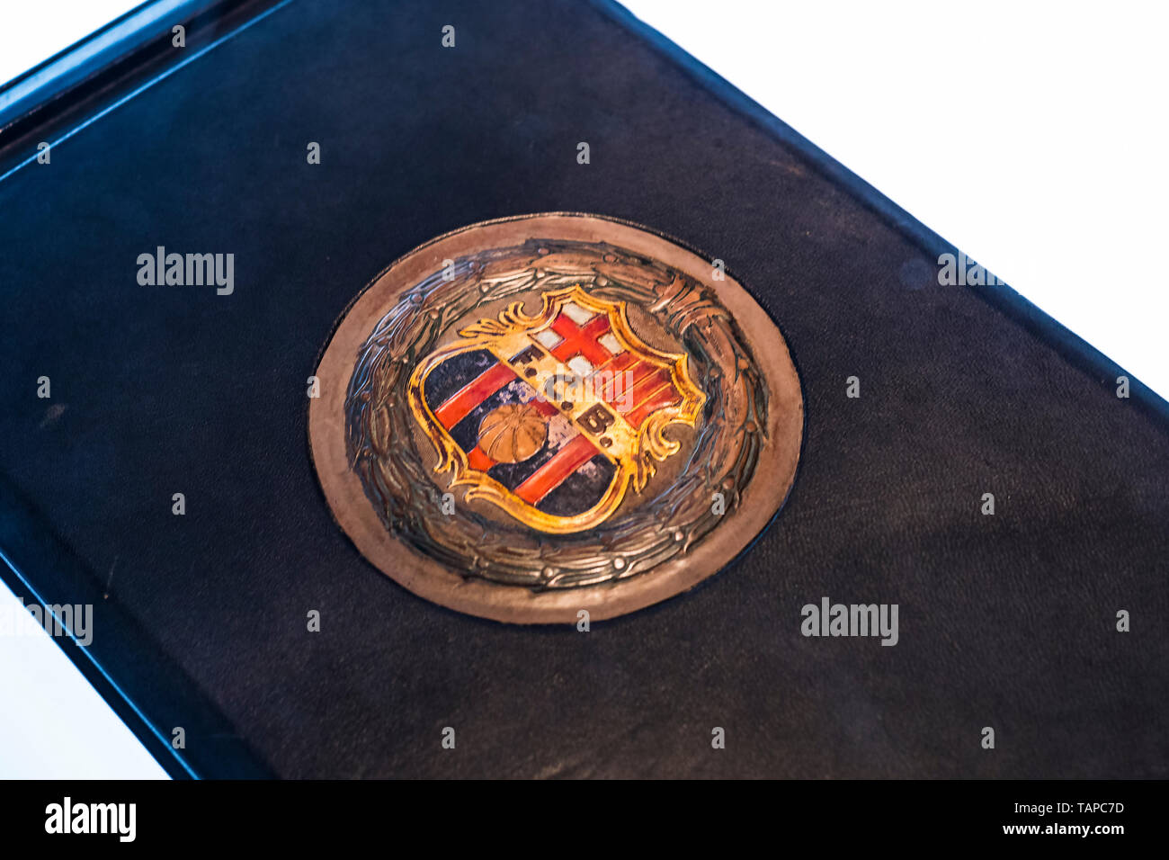 Barcelone, Espagne - 12 janvier 2018 : Le musée de trophées des coupelles et des bourses de l'équipe de FC Barcelone dans le Camp Nou. Banque D'Images